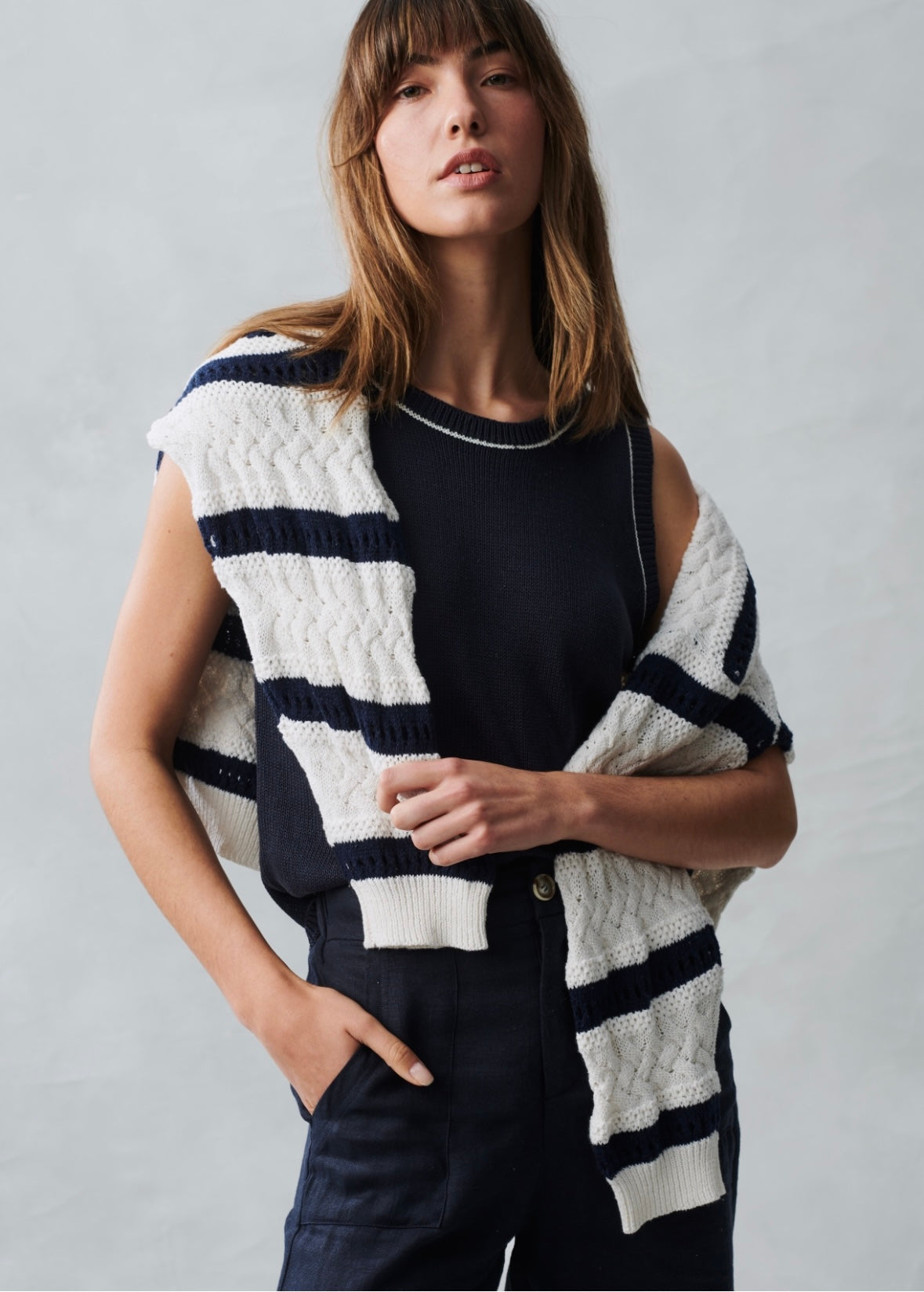 Little Lies Arty Jumper - blue and white stripe