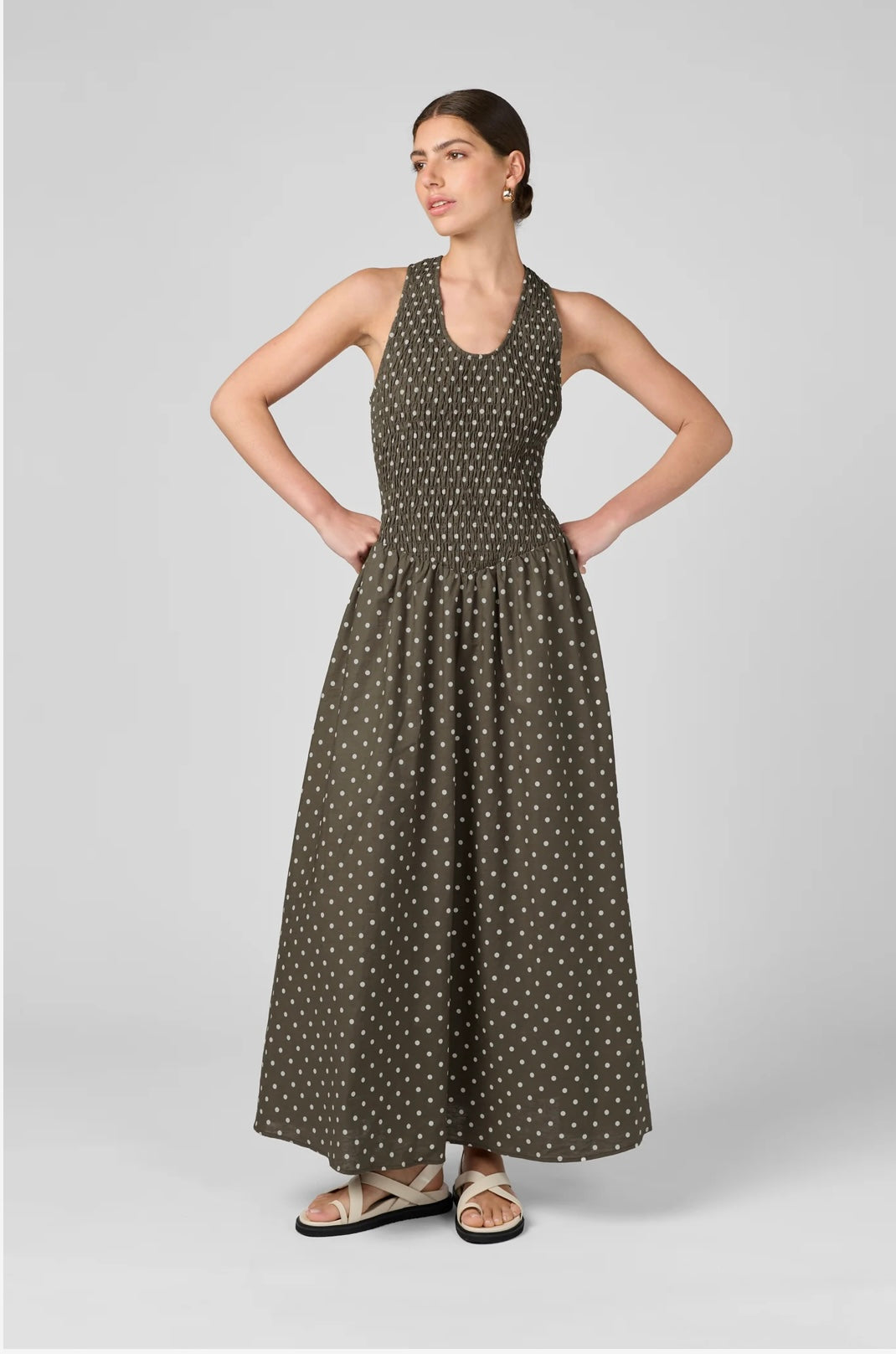 MVN Label Shirring  Top Polka Dot Maxi - chocolate