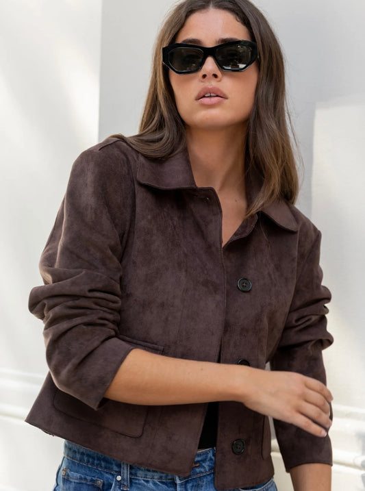 Among the Brave - Exhibit Faux Suede Cropped Jacket - chocolate