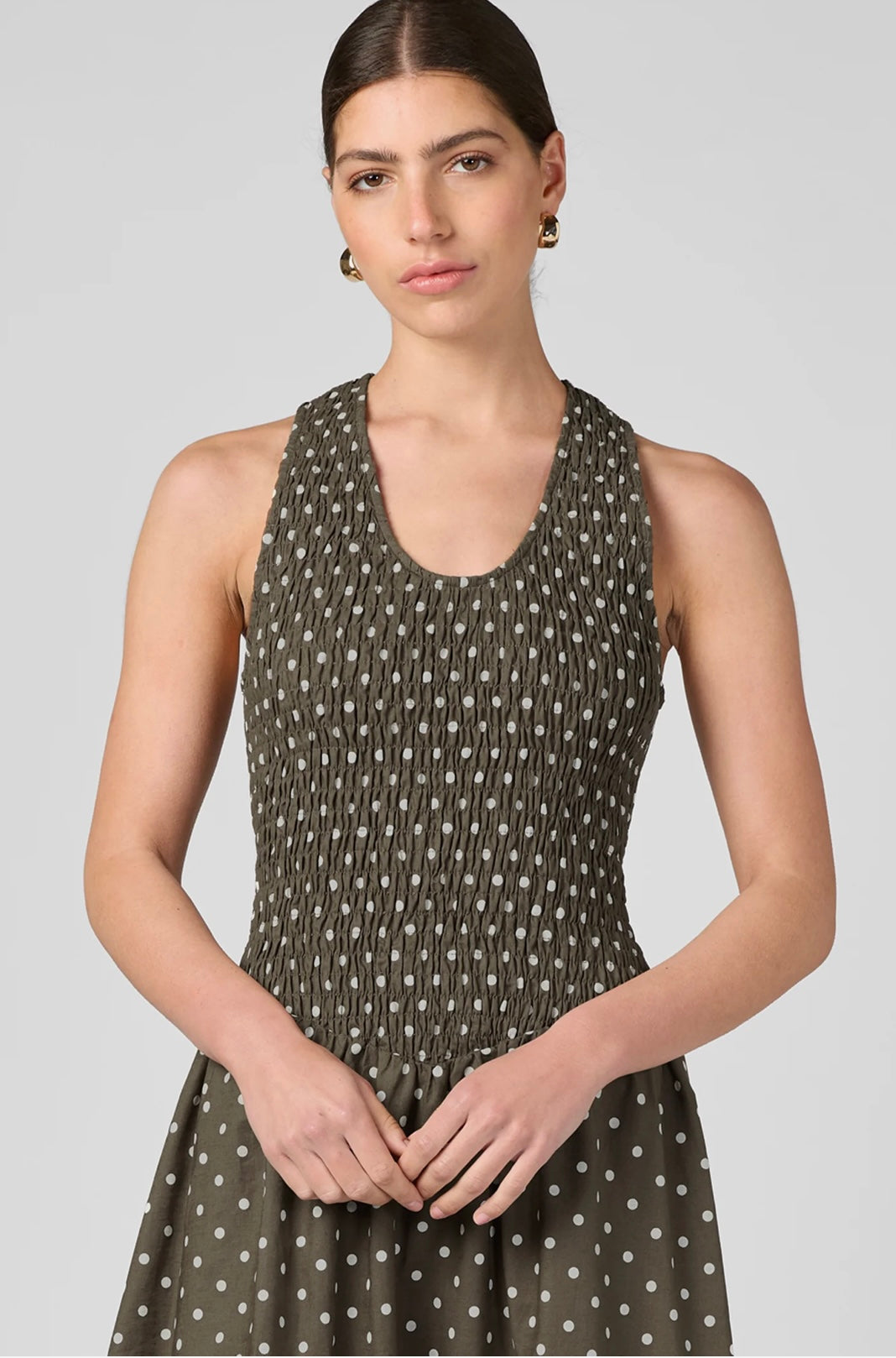 MVN Label Shirring  Top Polka Dot Maxi - chocolate