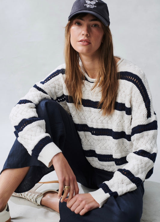 Little Lies Arty Jumper - blue and white stripe