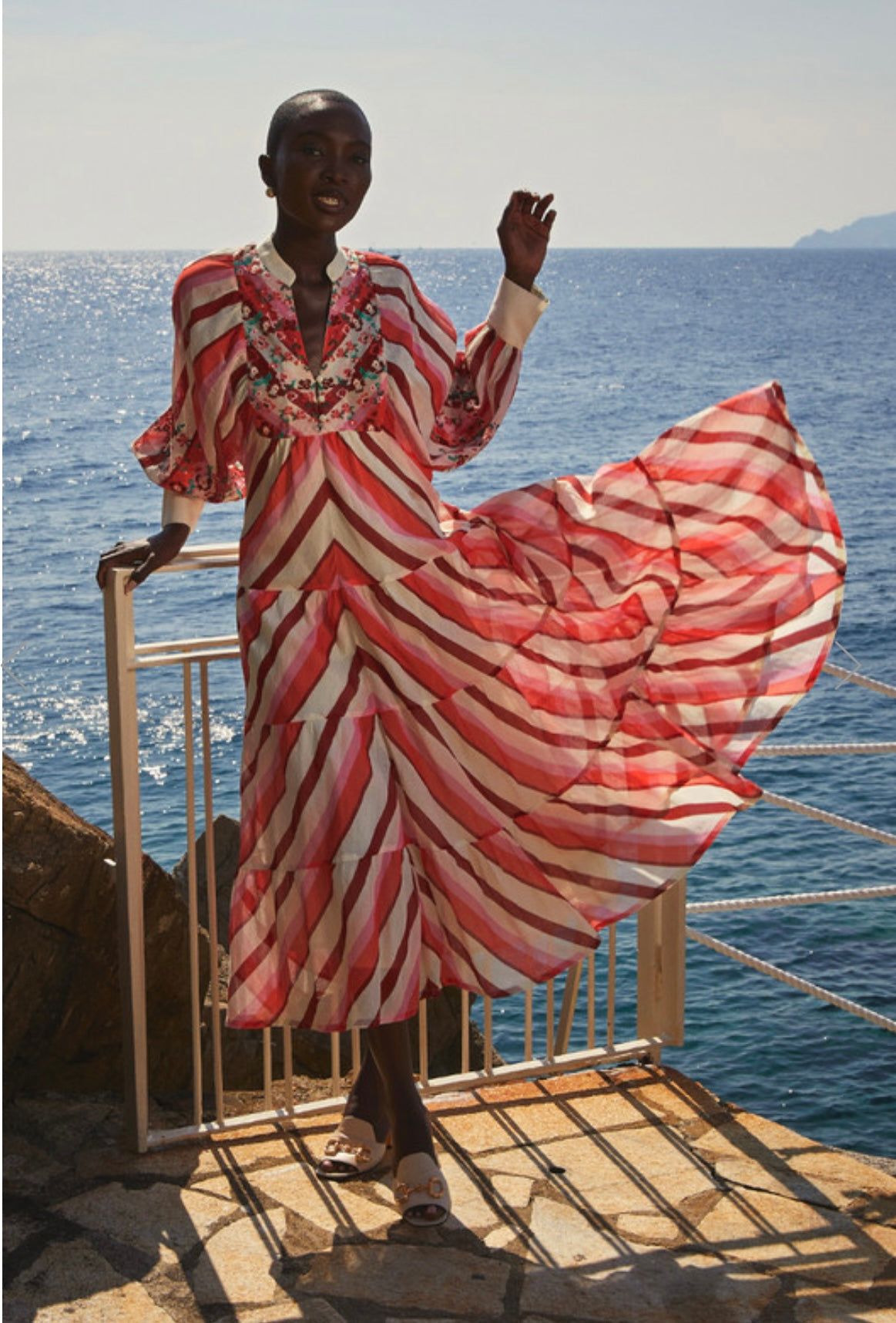 Bohemian Traders Geo Stripe Dress in Coral Hues