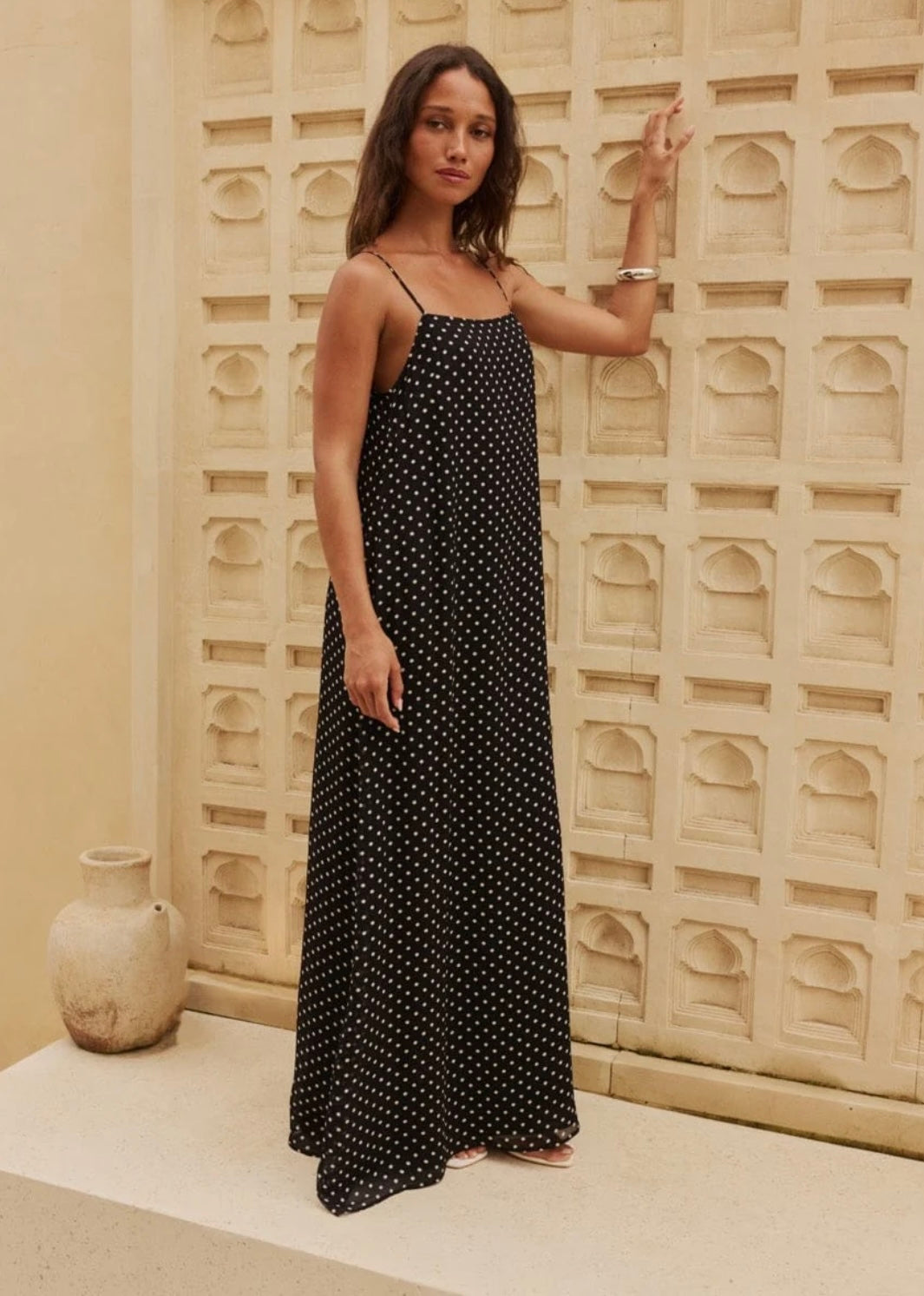 Reverie the Label Aurora Maxi Dress - black polka dot