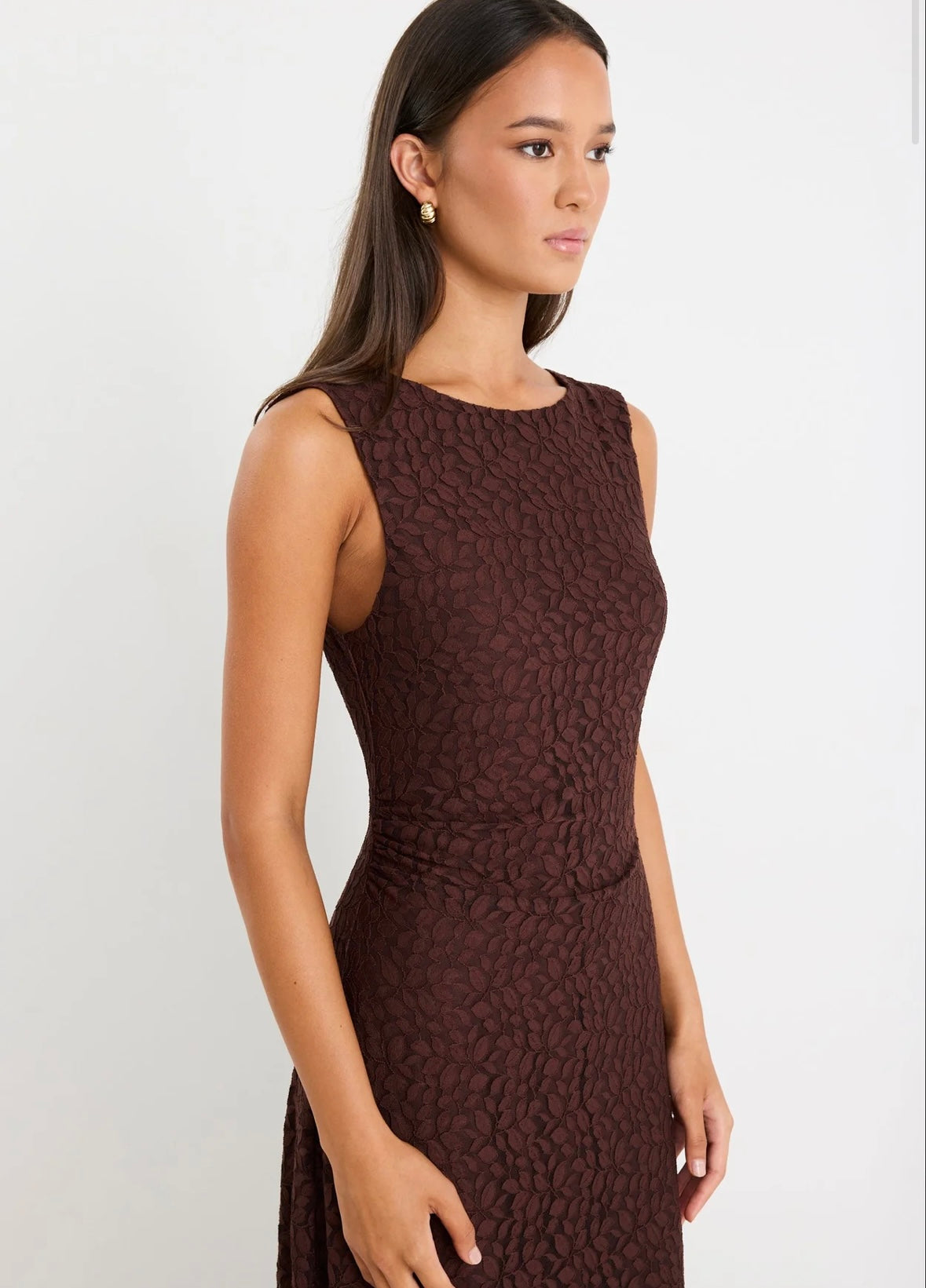Stories Be Told - Backlit Chocolate Lace Sleeveless Maxi Dress