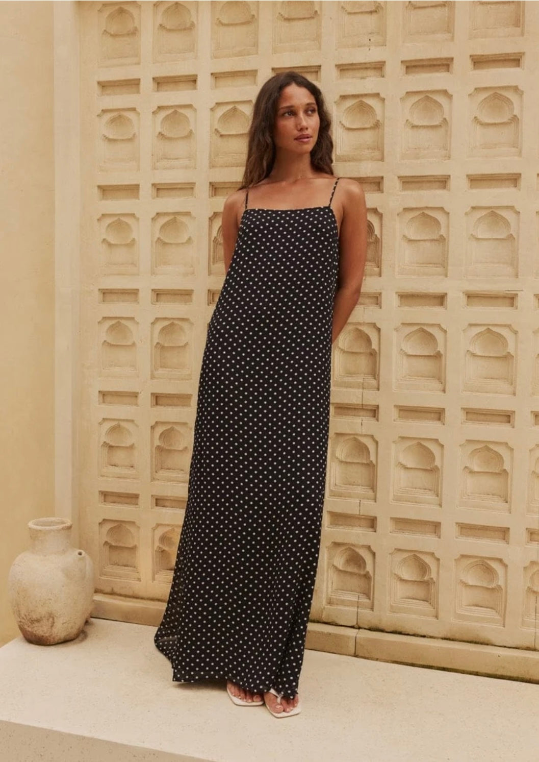 Reverie the Label Aurora Maxi Dress - black polka dot