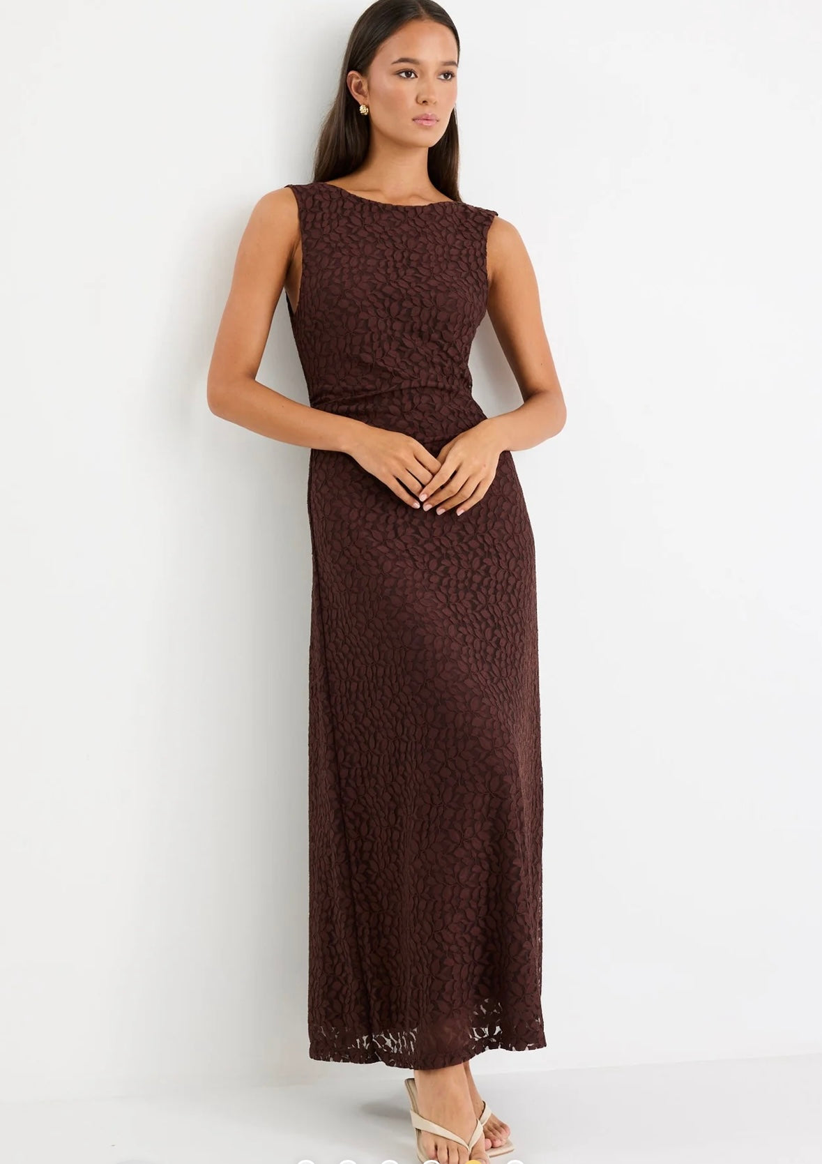 Stories Be Told - Backlit Chocolate Lace Sleeveless Maxi Dress