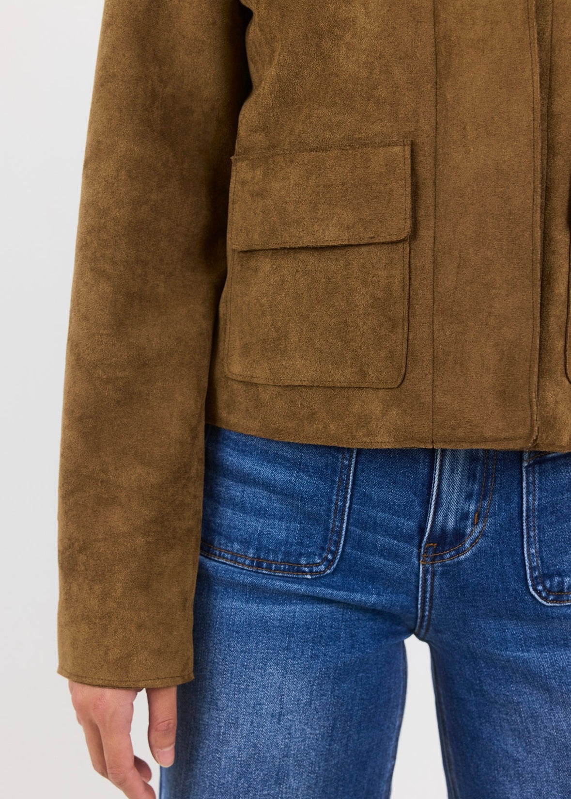 Among the Brave Exhibit Faux Suede Cropped Jacket - cinnamon