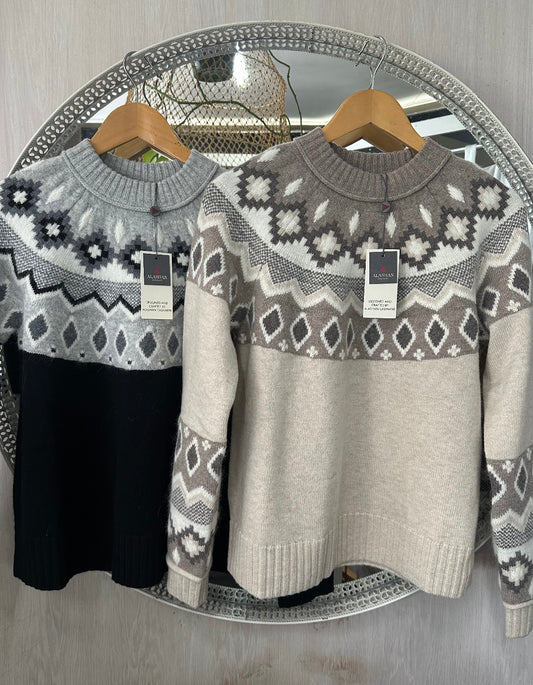 Alashan Fair Isle Crew Neck Jumper - black