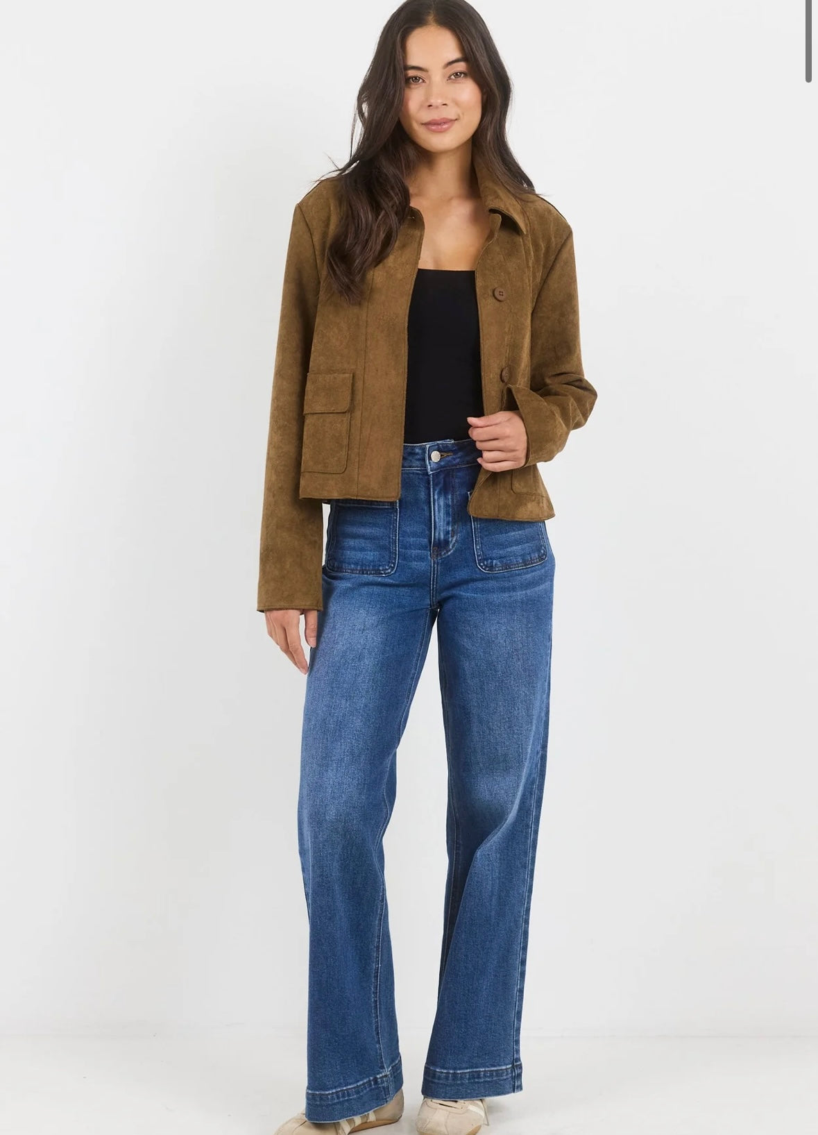 Among the Brave Exhibit Faux Suede Cropped Jacket - cinnamon