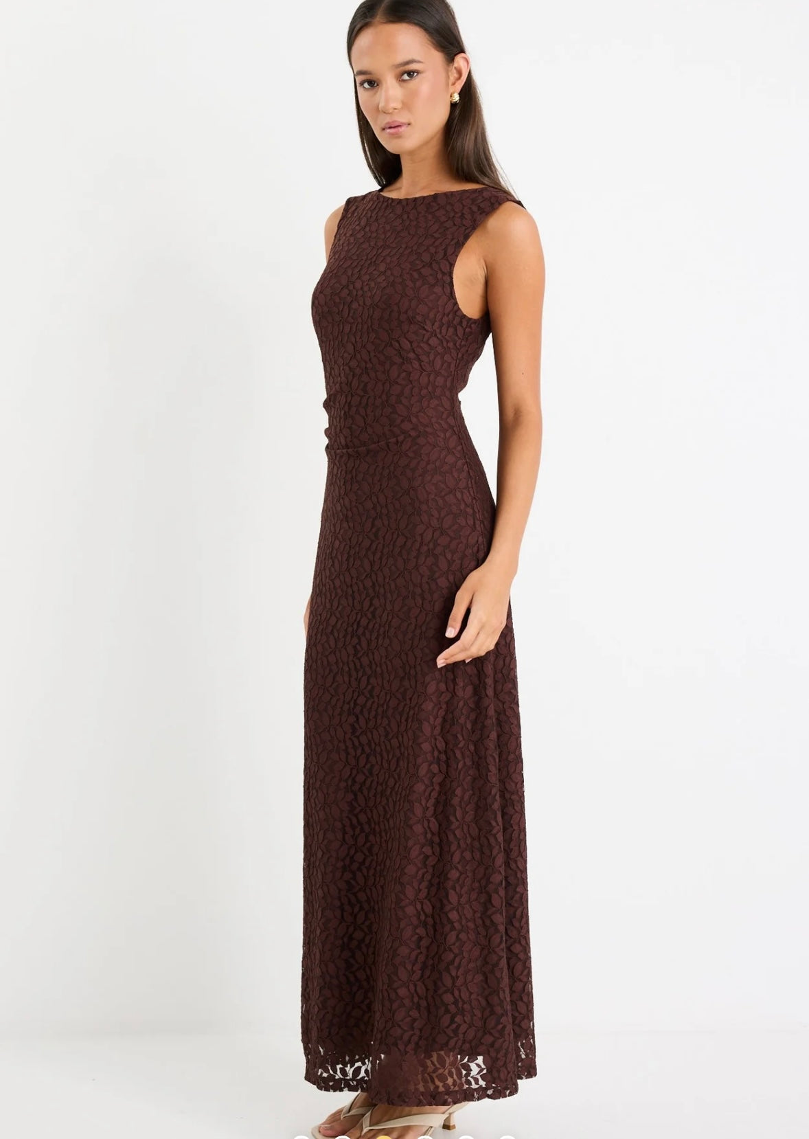 Stories Be Told - Backlit Chocolate Lace Sleeveless Maxi Dress