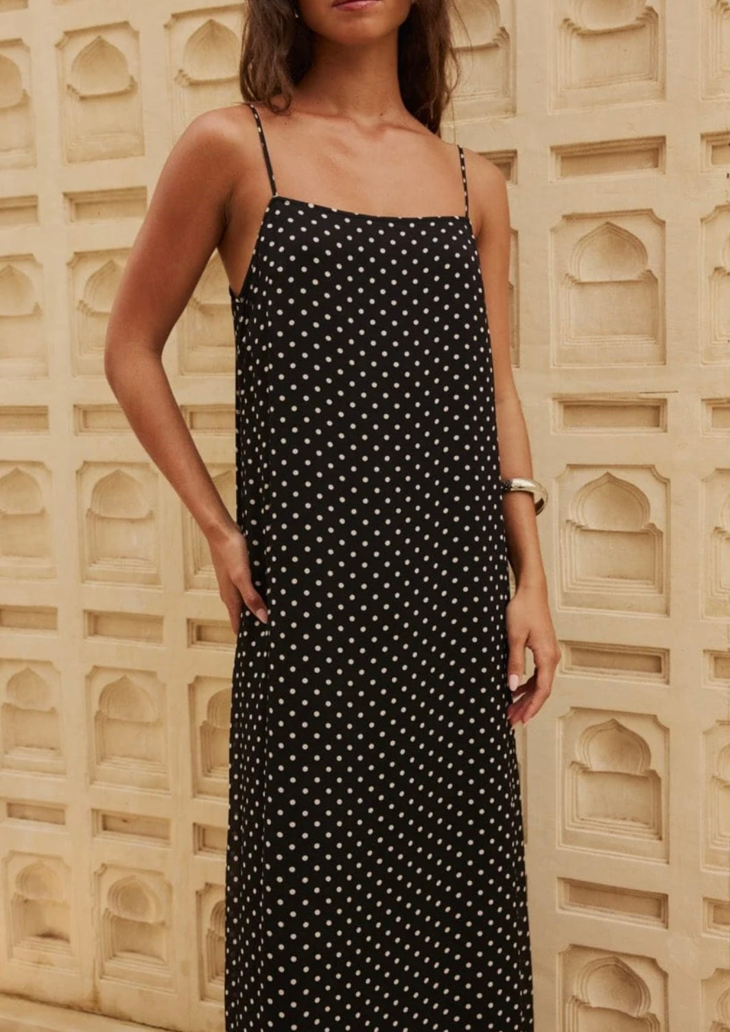 Reverie the Label Aurora Maxi Dress - black polka dot