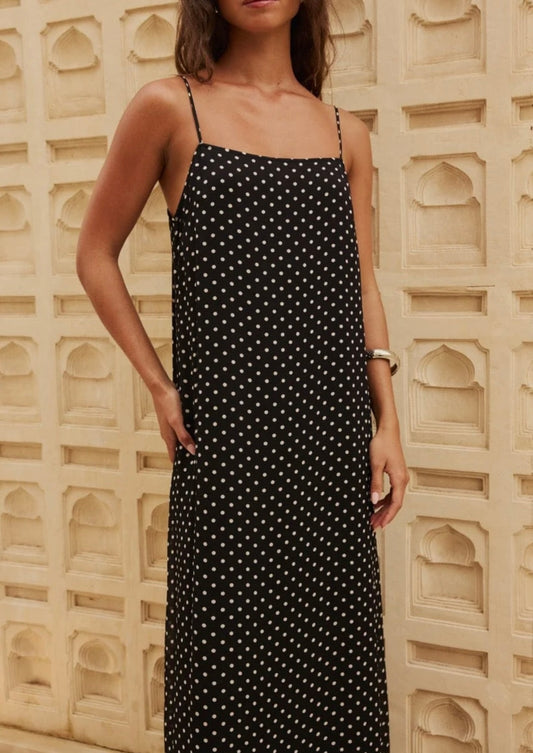 Reverie the Label Aurora Maxi Dress - black polka dot