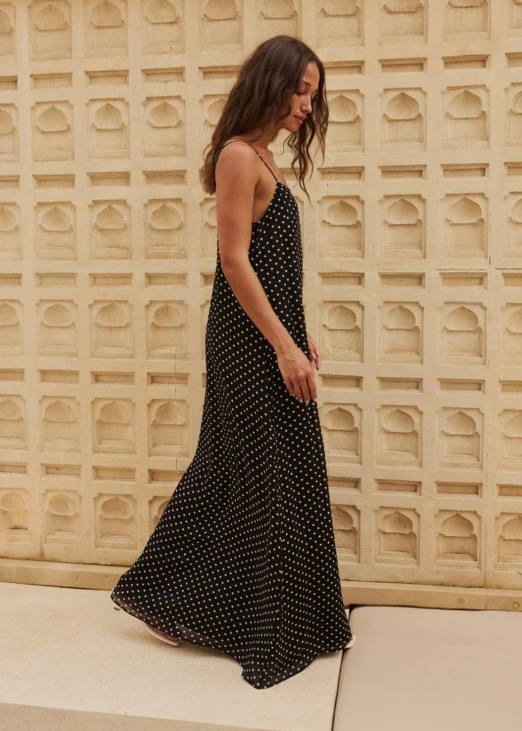 Reverie the Label Aurora Maxi Dress - black polka dot