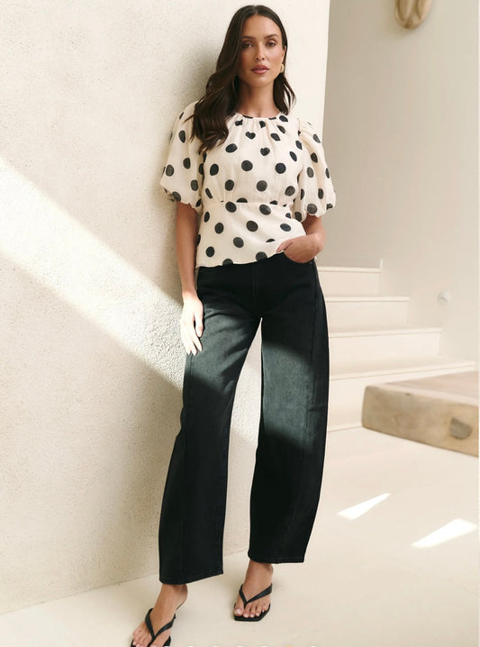 Stories Be Told - Finali Cream/Black Polka Dot Puff S/S Top