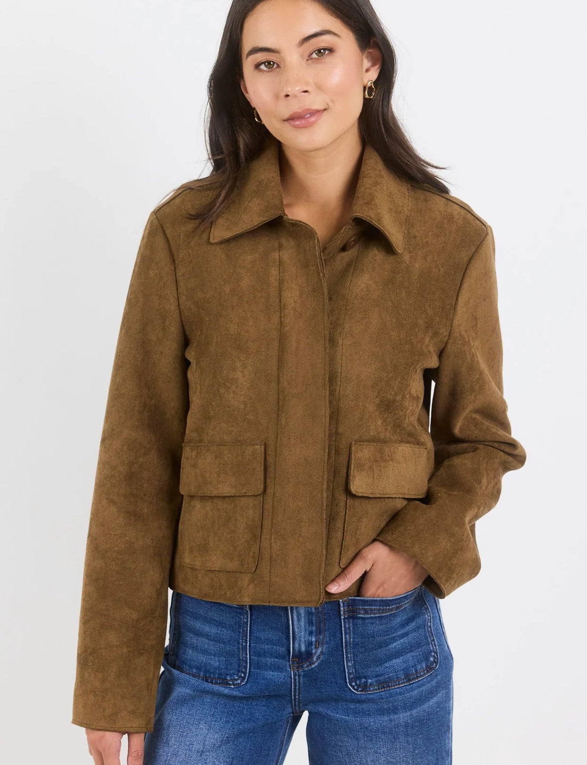 Among the Brave Exhibit Faux Suede Cropped Jacket - cinnamon
