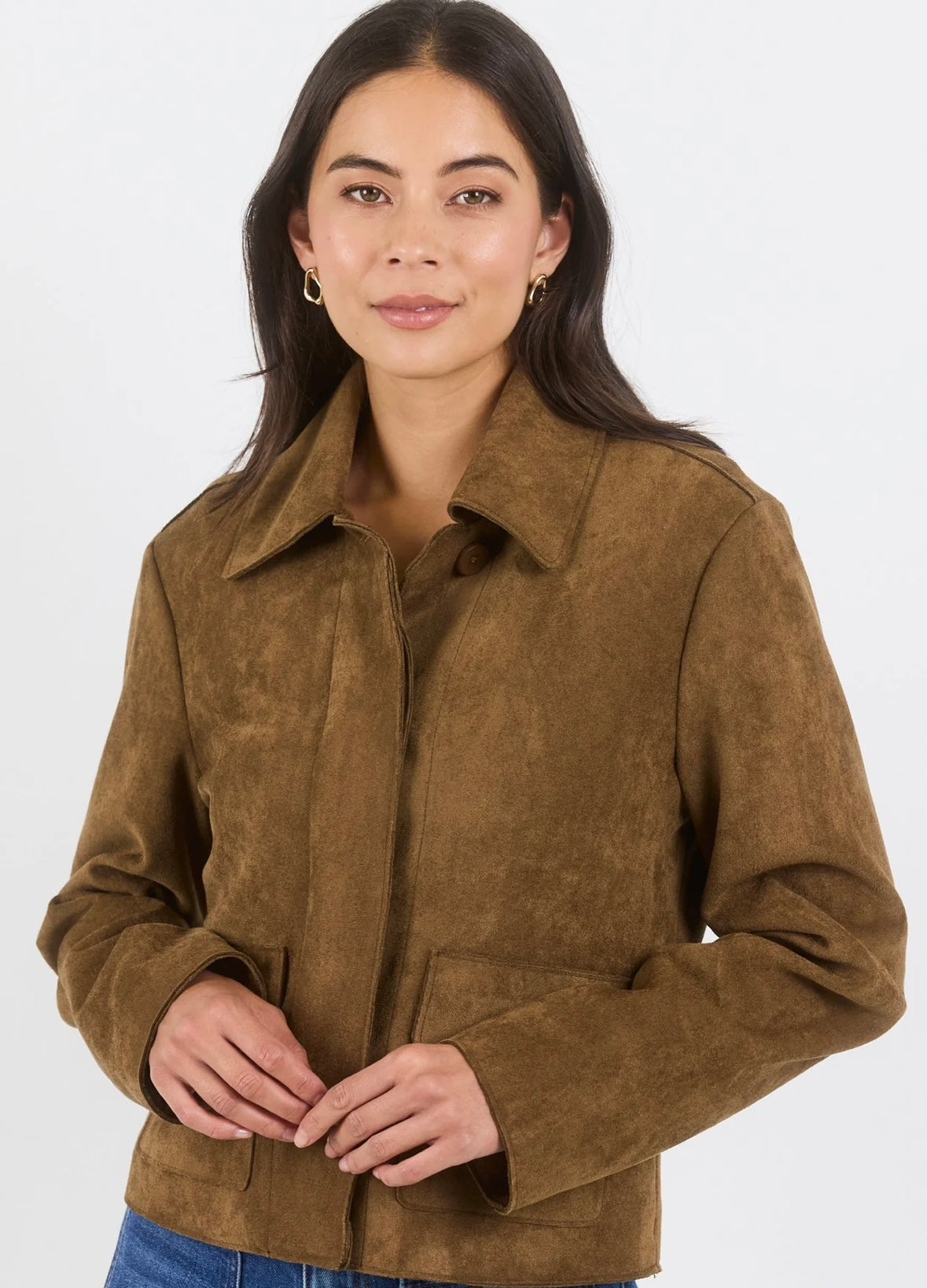 Among the Brave Exhibit Faux Suede Cropped Jacket - cinnamon