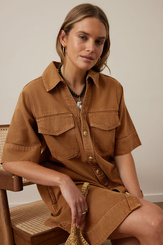 Ceres Sammy Relaxed Shirt Dress - toffee