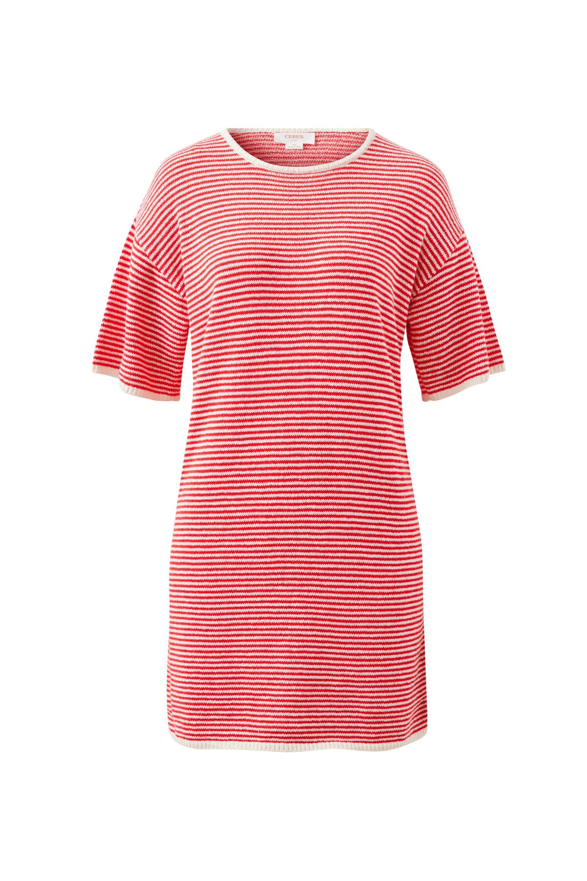 Ceres Fia Stripe Knit Midi Dress - fiery red ecru stripe