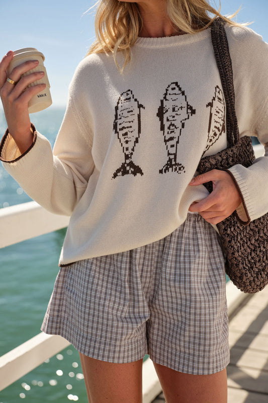 Ceres Mira Knitted Crew - ecru chocolate sardine