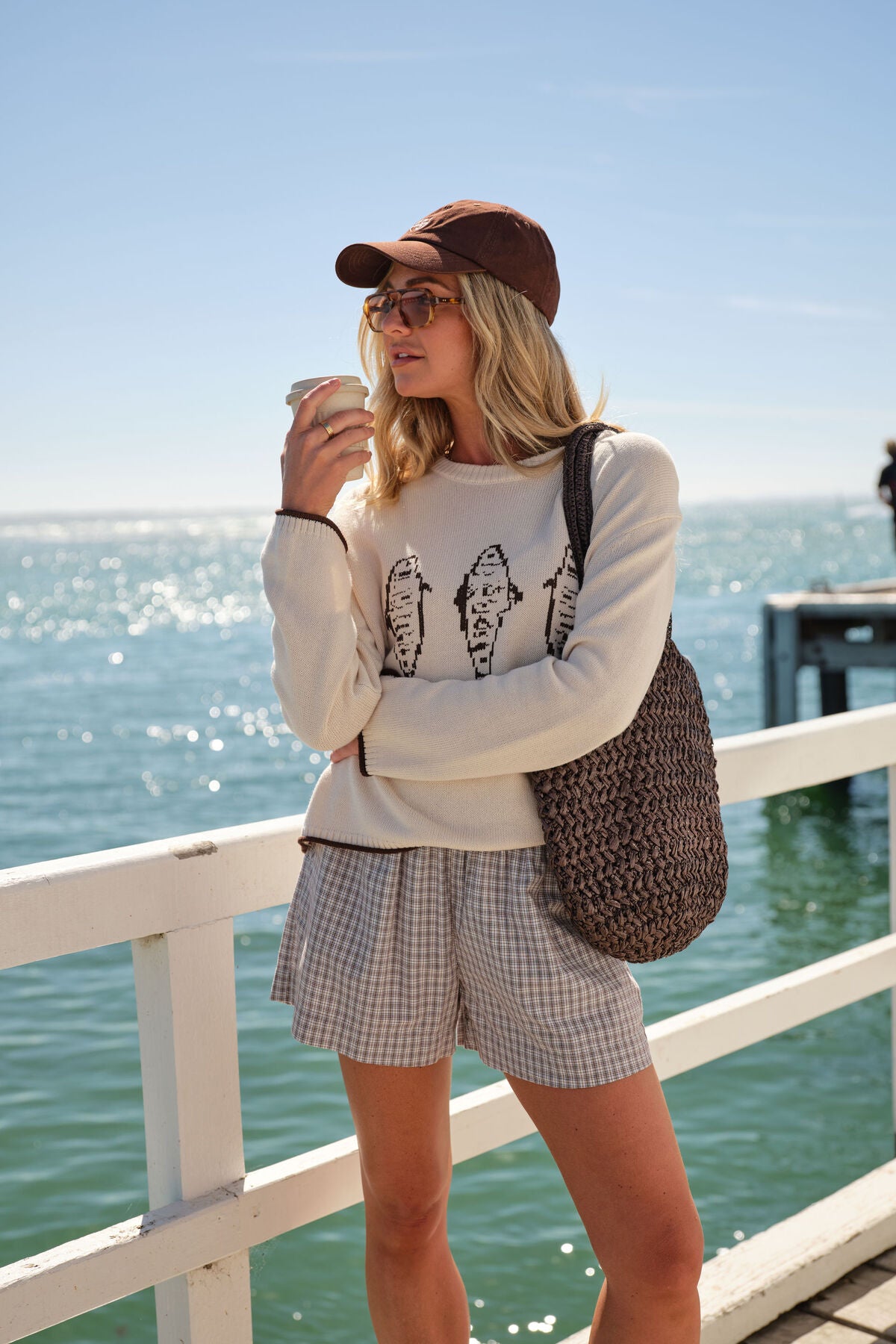 Ceres Mira Knitted Crew - ecru chocolate sardine