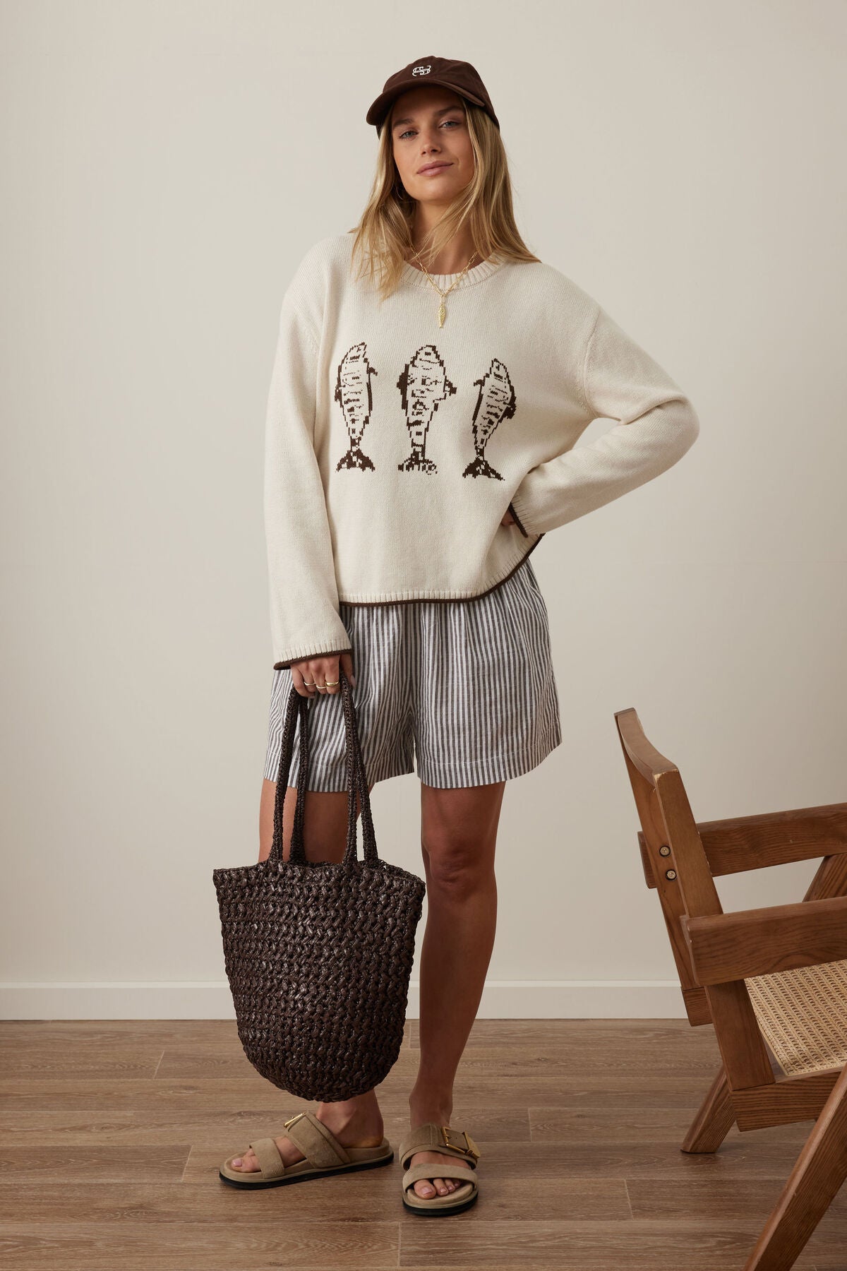 Ceres Mira Knitted Crew - ecru chocolate sardine