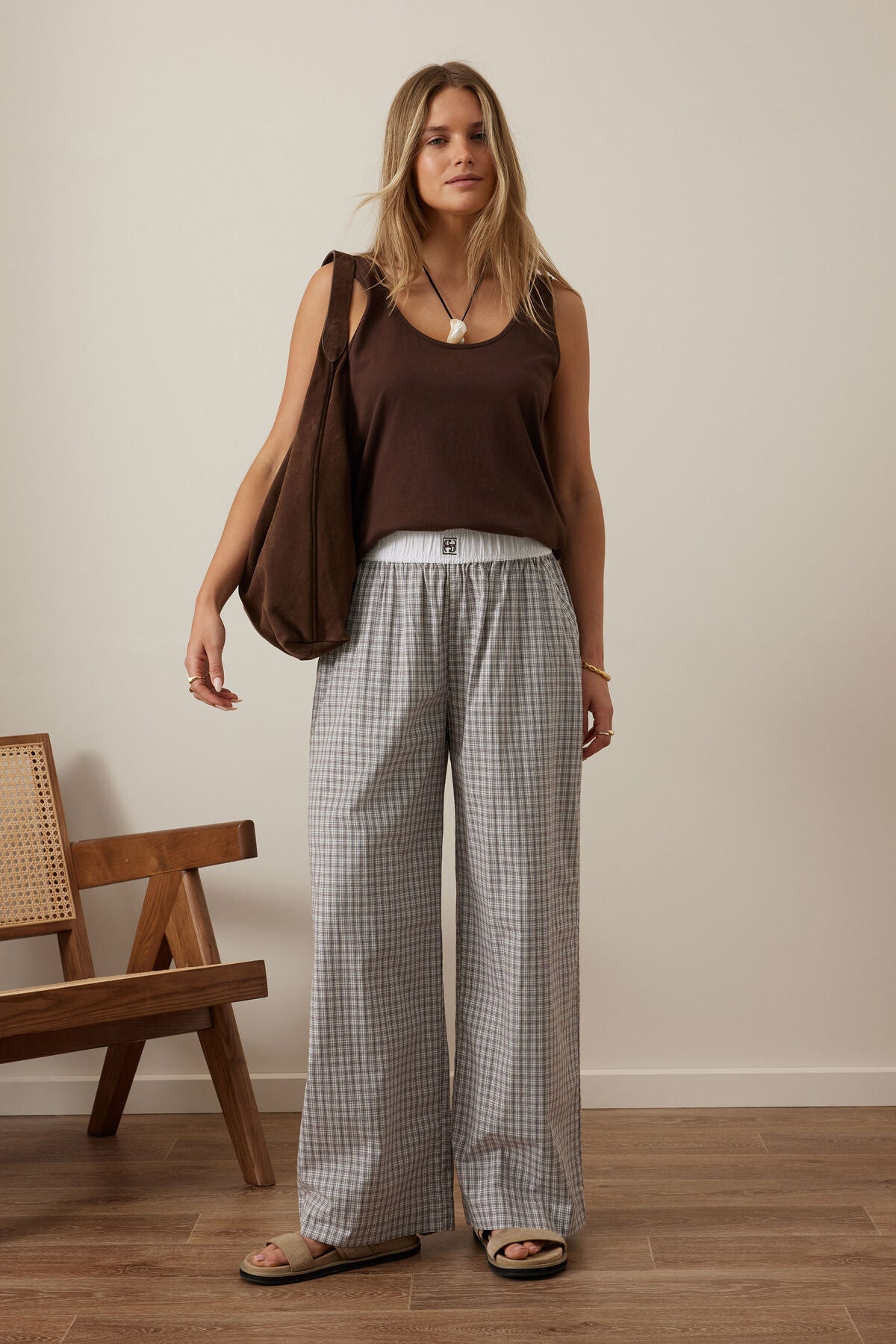 Ceres Lounge Pant - wine choc blue check