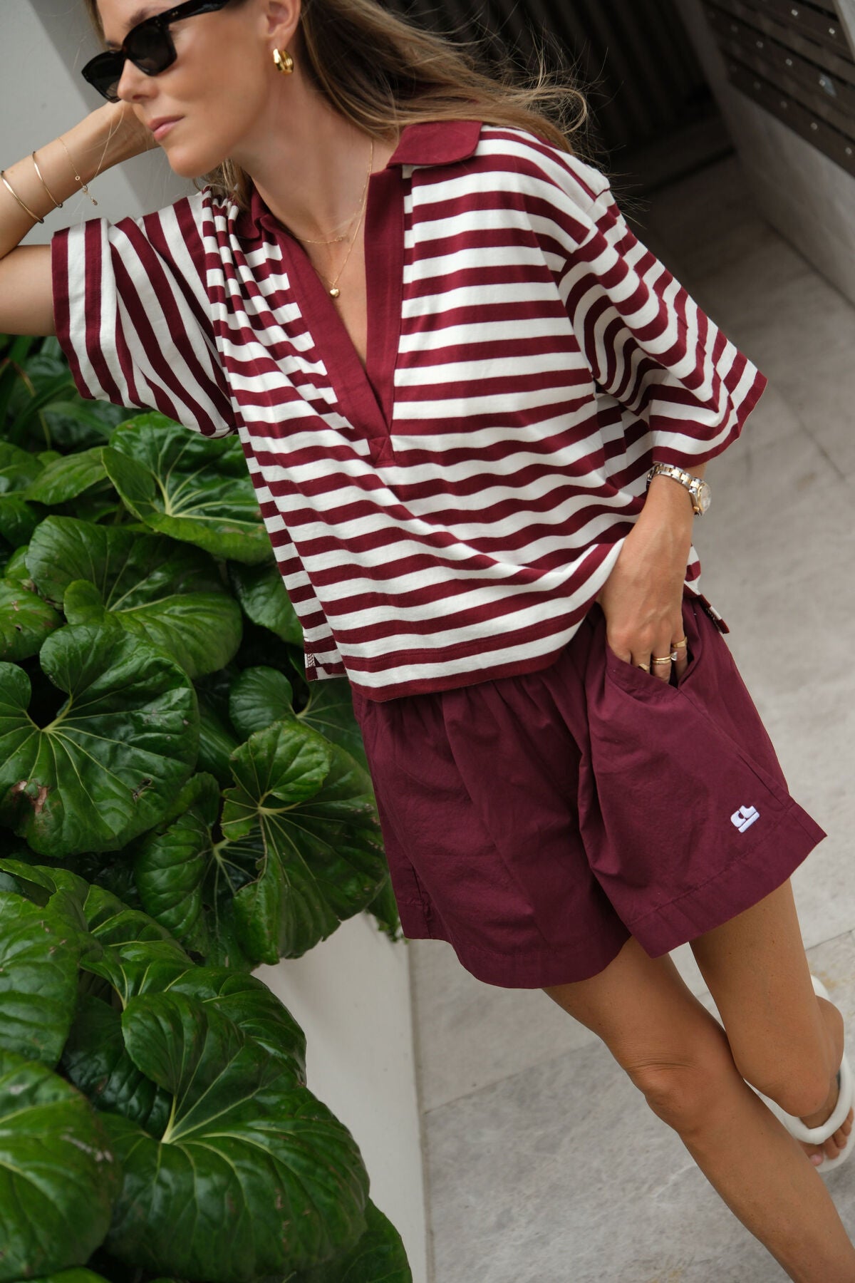 Ceres Arlie Short Sleeve Rugby - burgundy/milk stripe