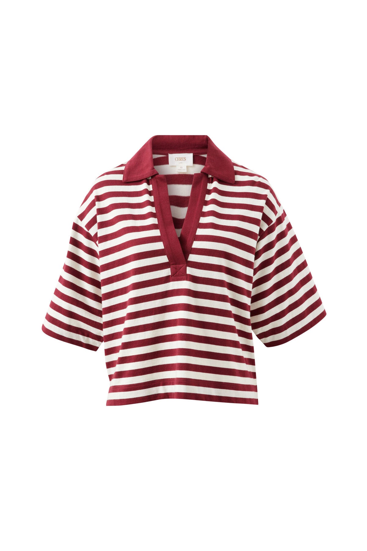 Ceres Arlie Short Sleeve Rugby - burgundy/milk stripe