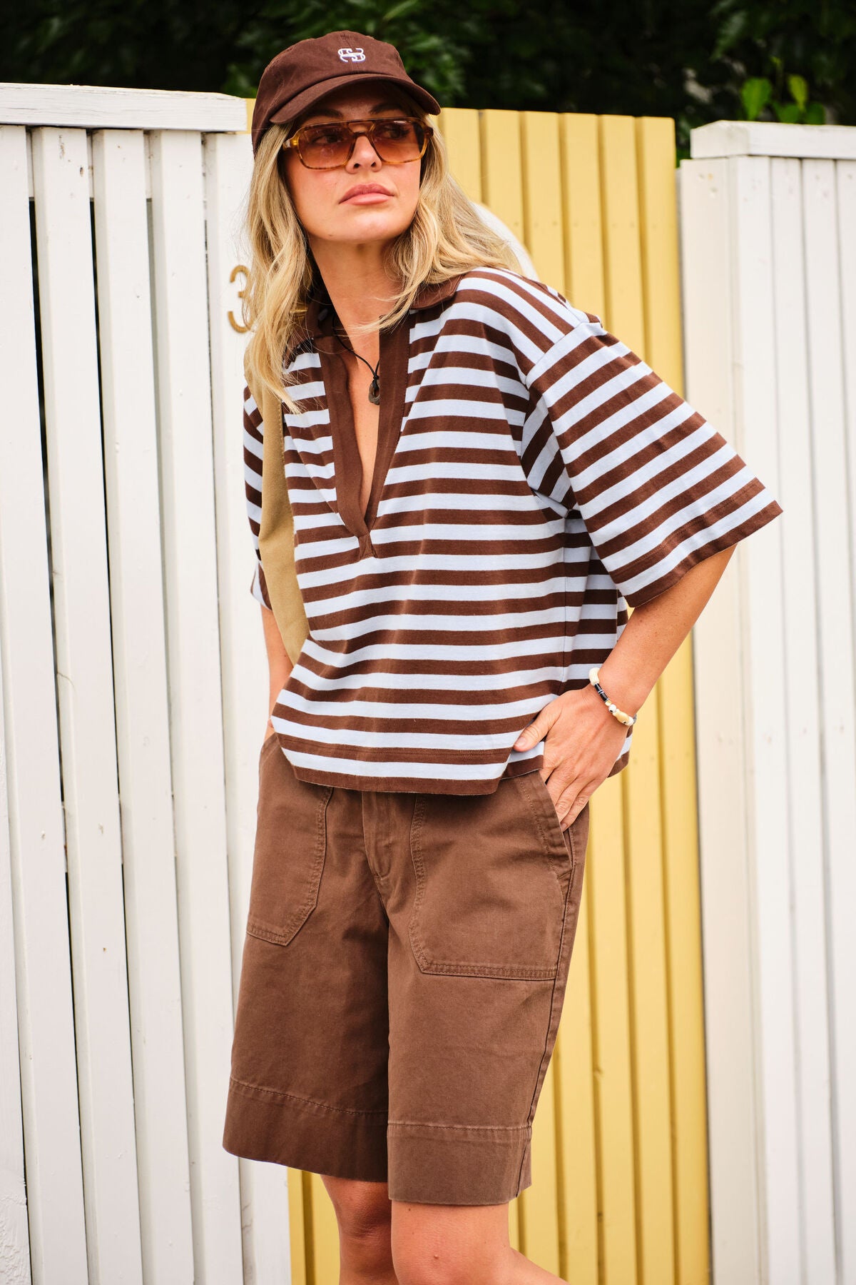 Ceres Arlie Short Sleeve Rugby - choc/chalk stripe