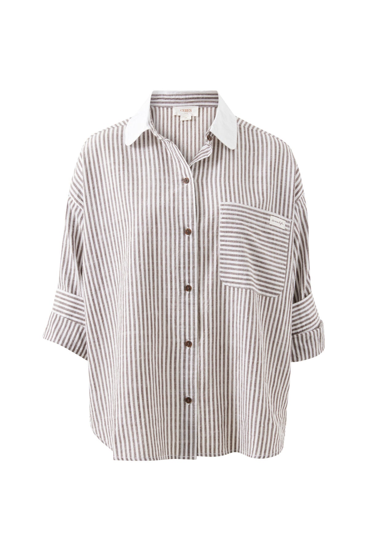 Ceres Miya Shirt - brown white small stripe