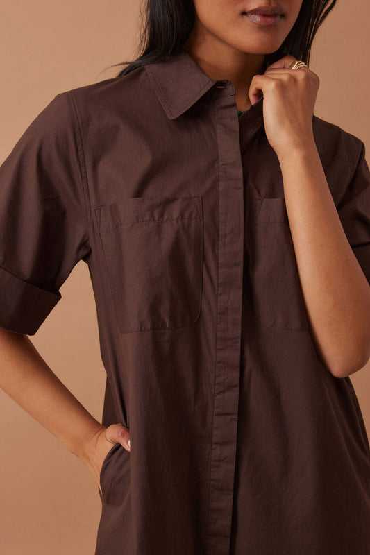 Ceres Sara Mini Shirt Dress - chocolate