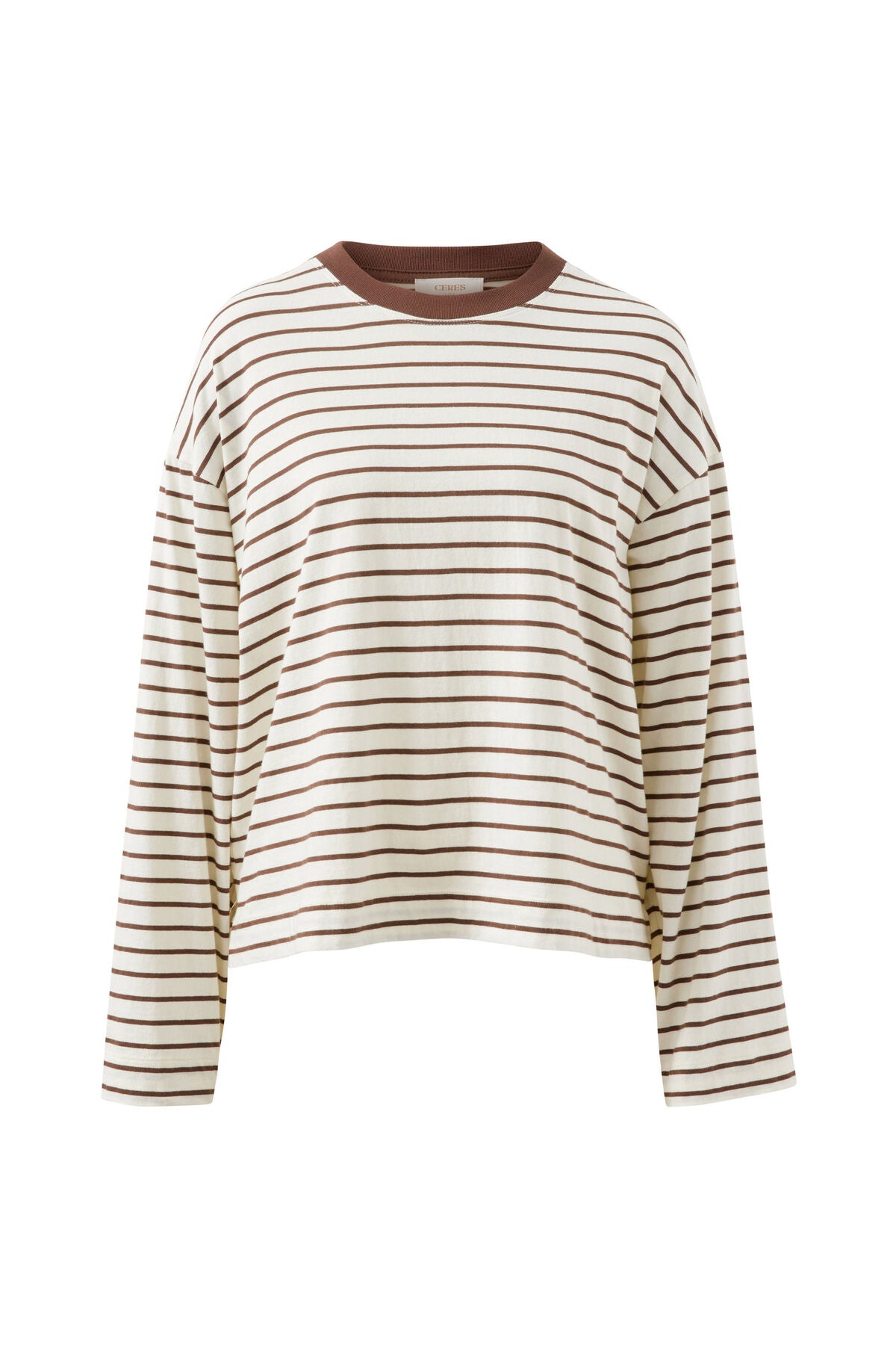 Ceres Beau Long Sleeve Slouchy Tee - milk/brunette brown stripe