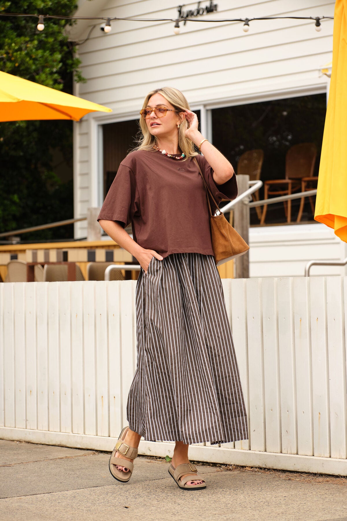 Ceres Florence Maxi Skirt - chocolate white stripe