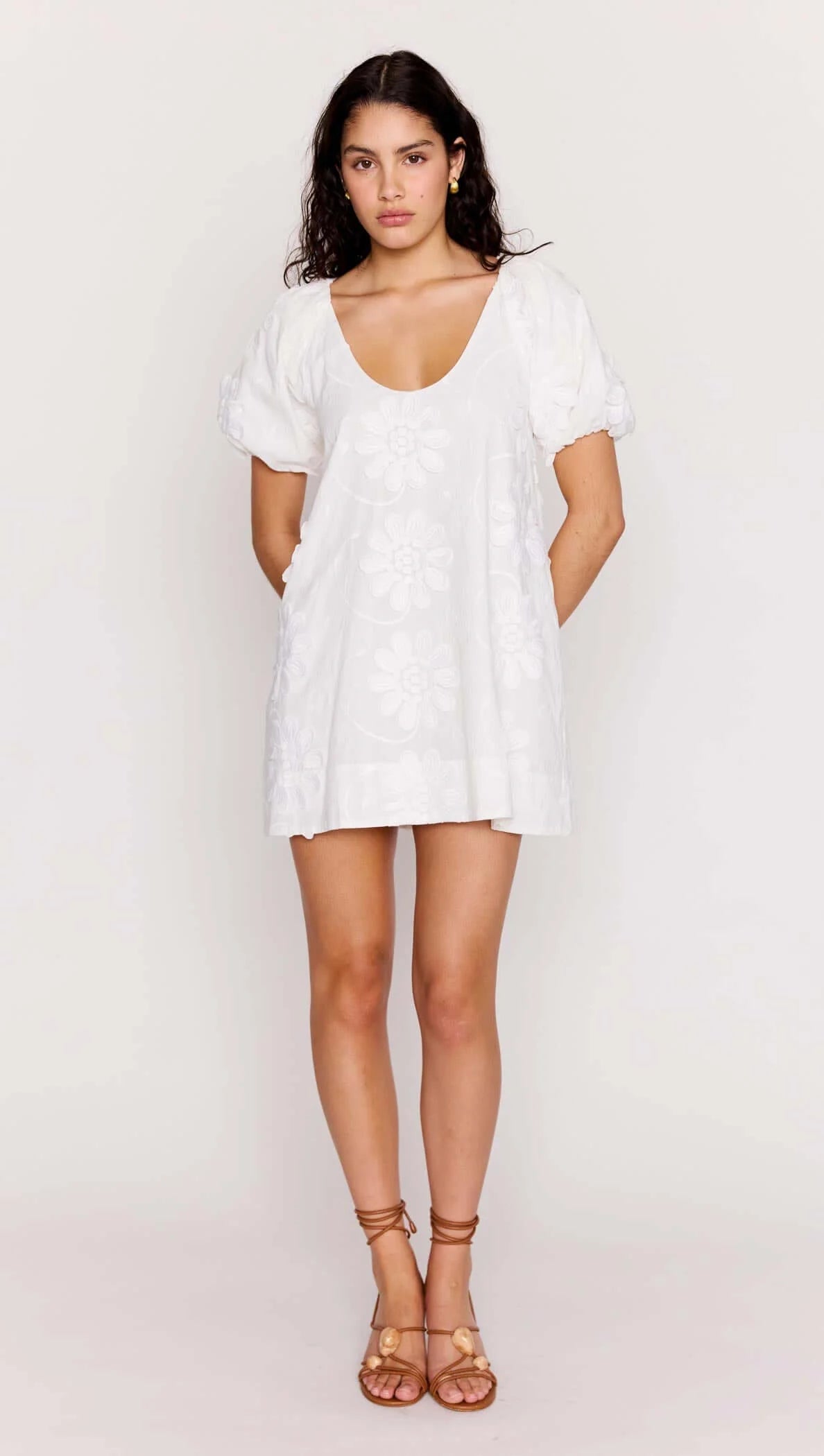 Minkpink Alessia Smock Mini Dress - white floral