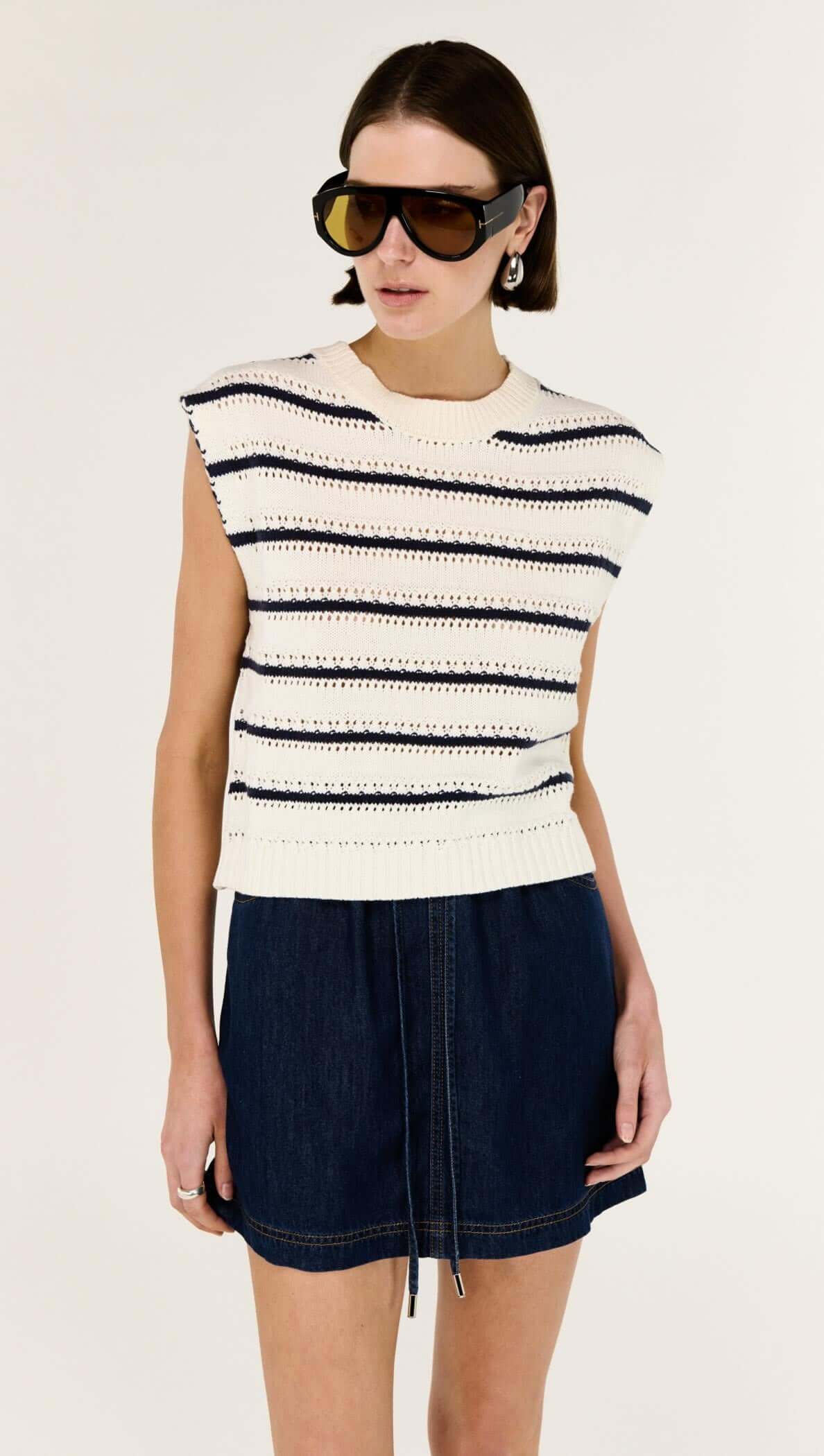 Staple the Label Darcy Knit Tank - navy/white stripe