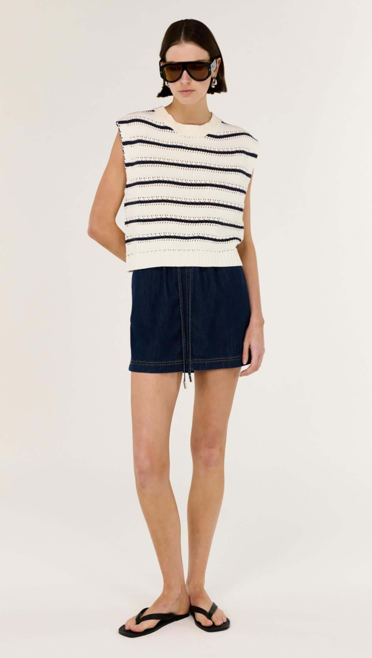 Staple the Label Darcy Knit Tank - navy/white stripe