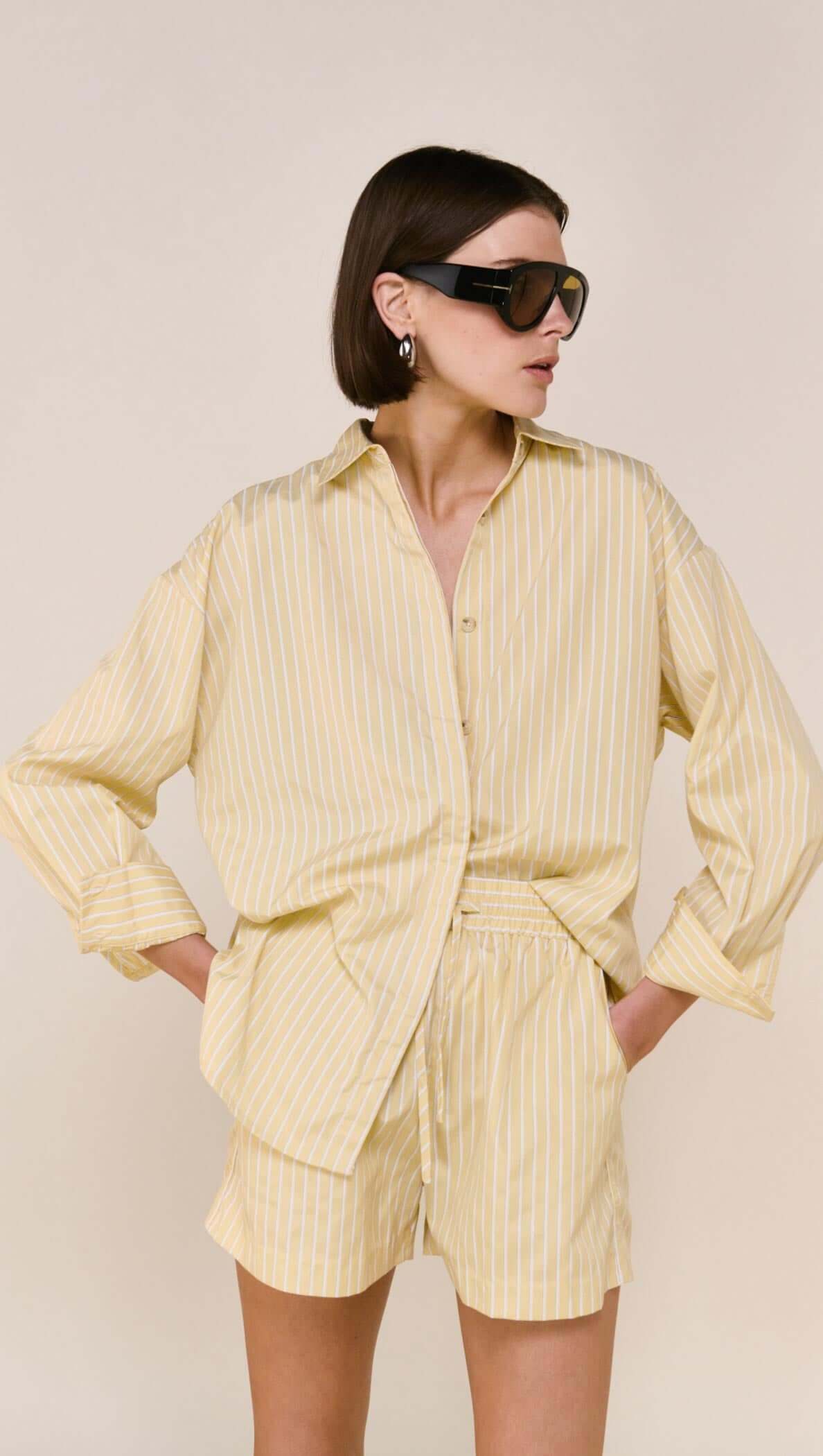 Staple the Label Zeno Long Sleeve Shirt - butter yellow stripe