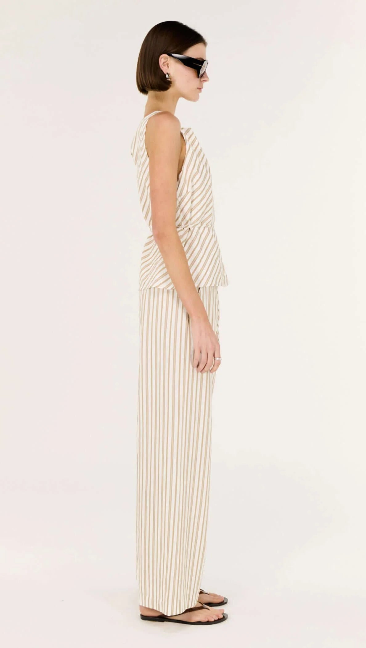 Staple the Label Lola Tie Waist Top - taupe/white stripe
