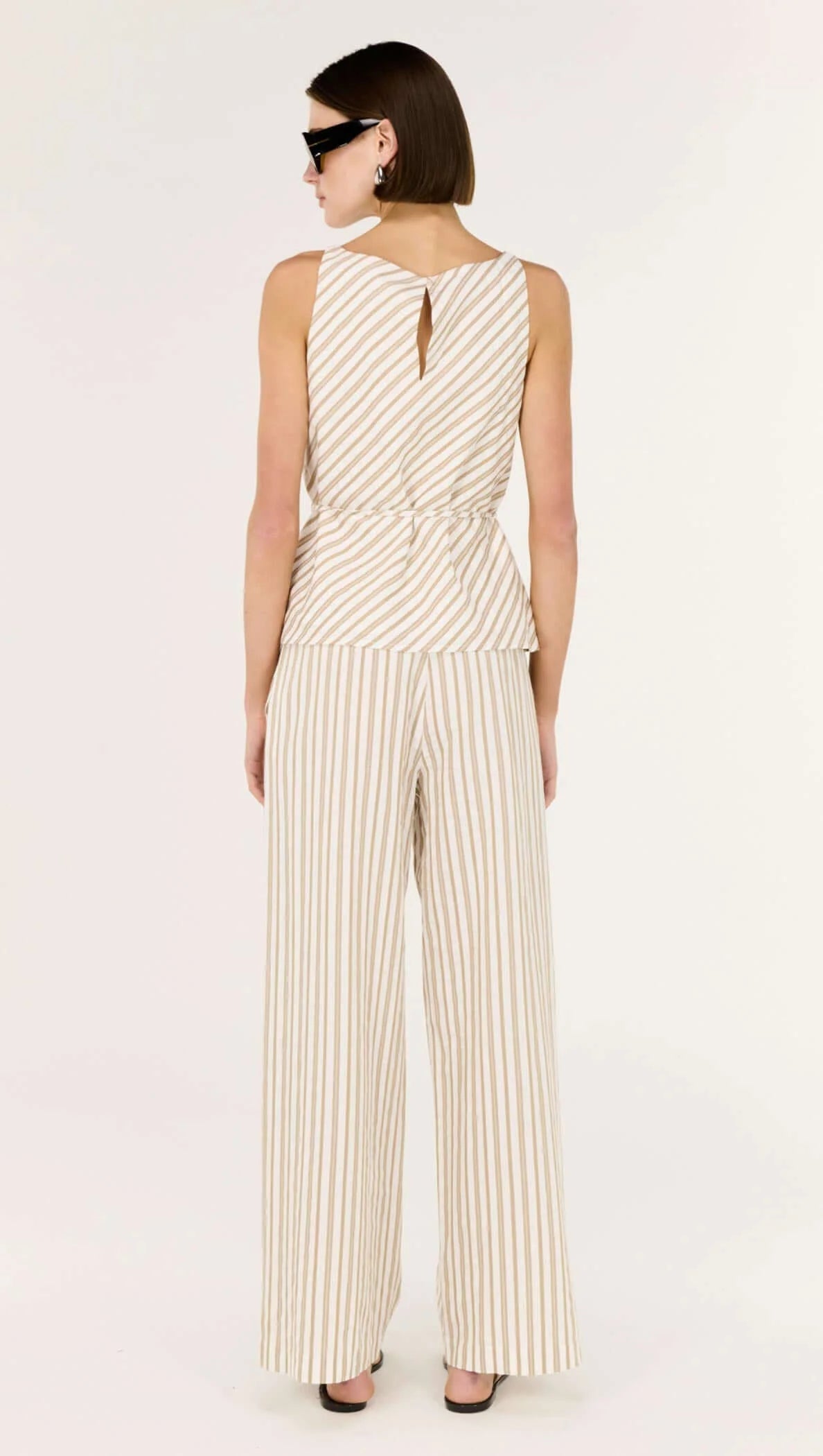Staple the Label Lola Tie Waist Top - taupe/white stripe