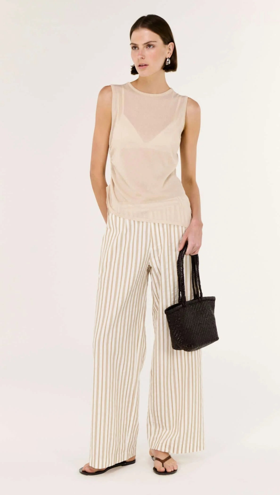 Staple the Label Lola Drawstring Pants - taupe/white stripe