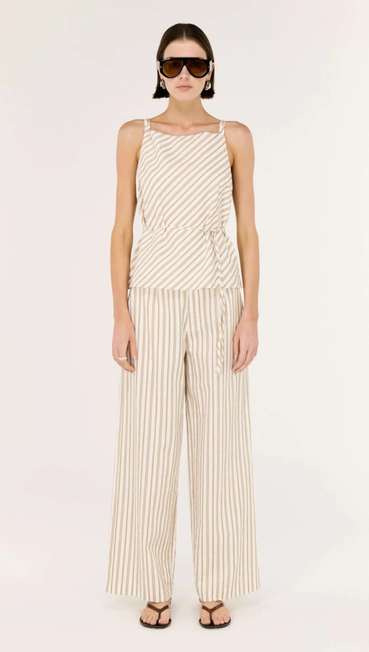 Staple the Label Lola Drawstring Pants - taupe/white stripe