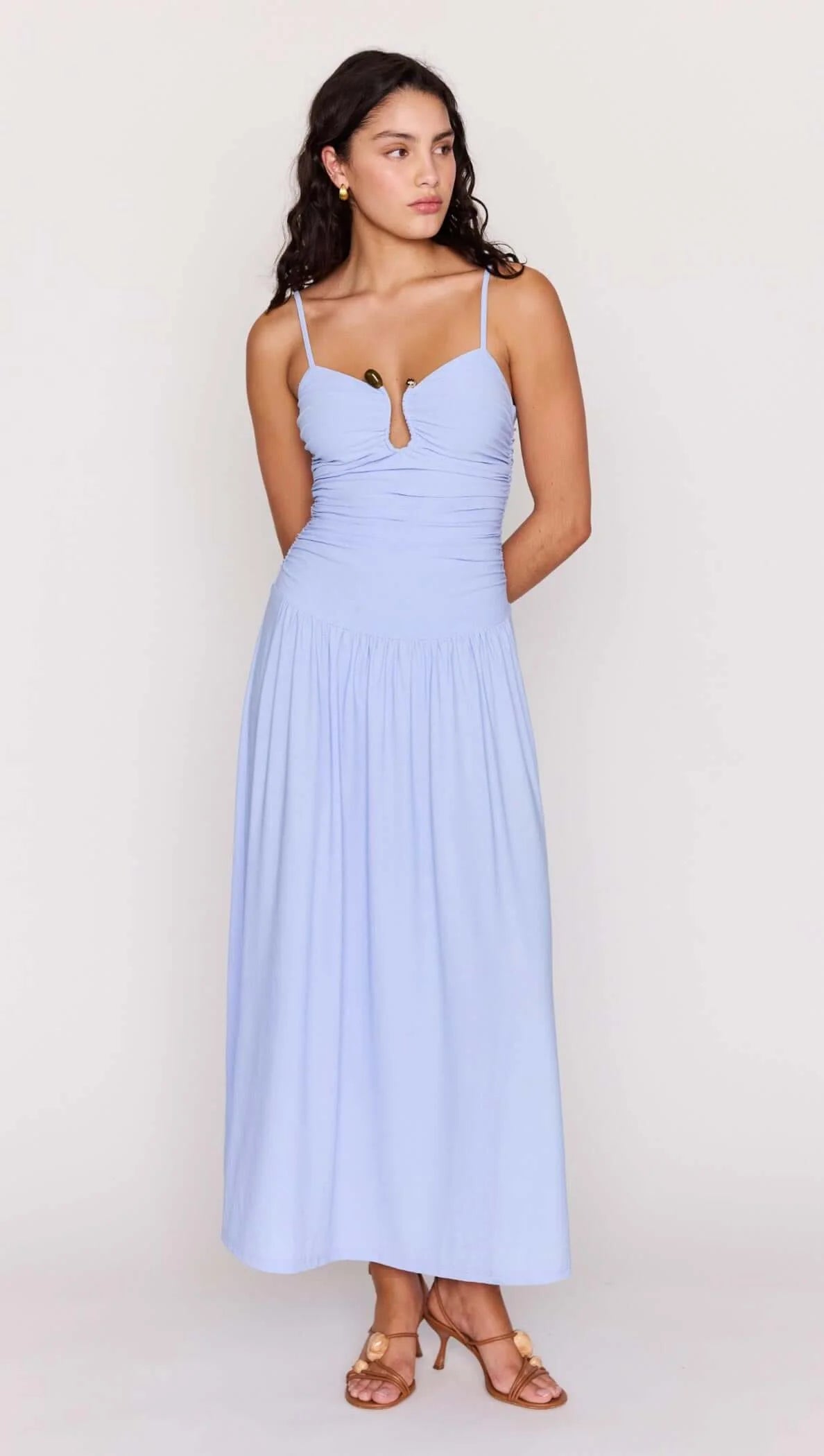 Minkpink Bianca Mesh Drop Waist  Maxi Dress - powder blue