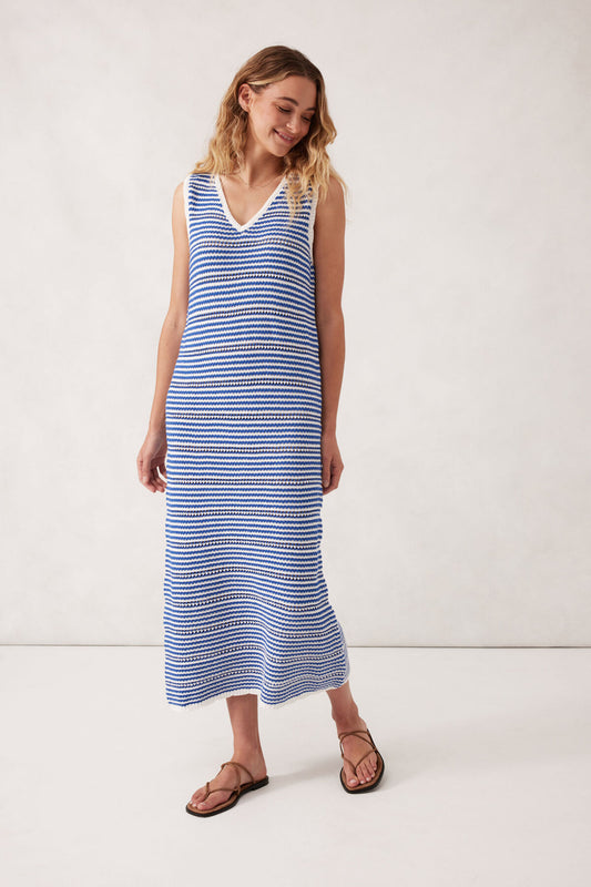 Ceres Life Textured Knit Midi Tank Dress - summer blue stripe