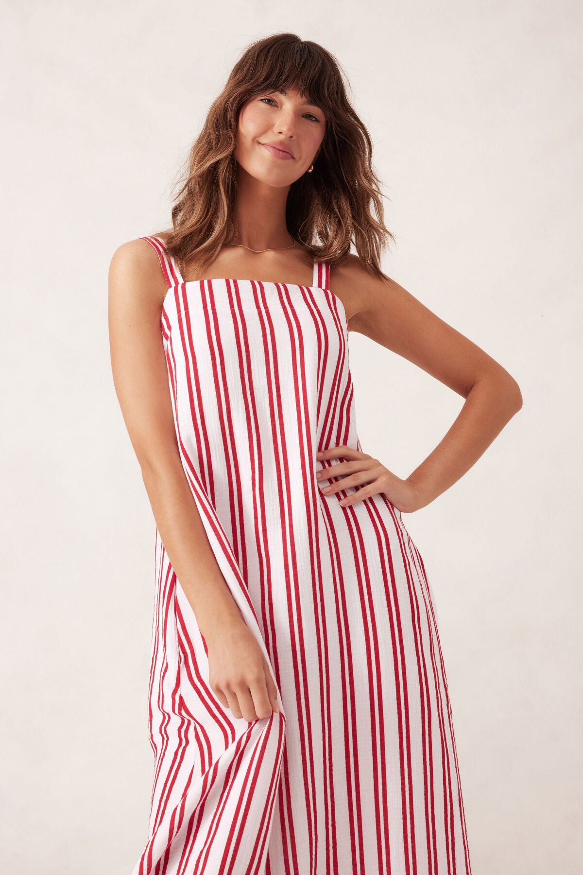 Ceres Life Doublecloth Poolside Dress - heritage red double stripe