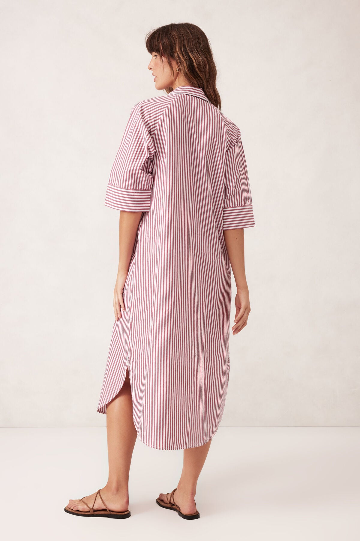 Ceres Life Jacqui Felgate Classic Shirt Dress - claret red white stripe