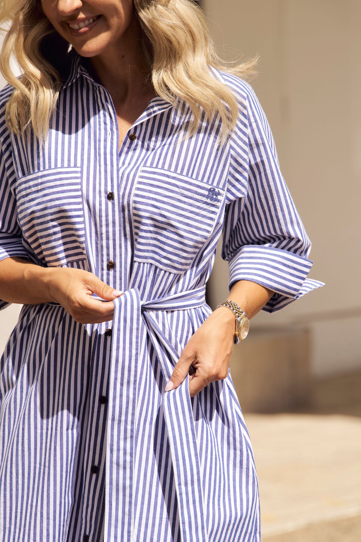 Ceres Life Jacqui Felgate Classic Shirt Dress- classic blue white stripe