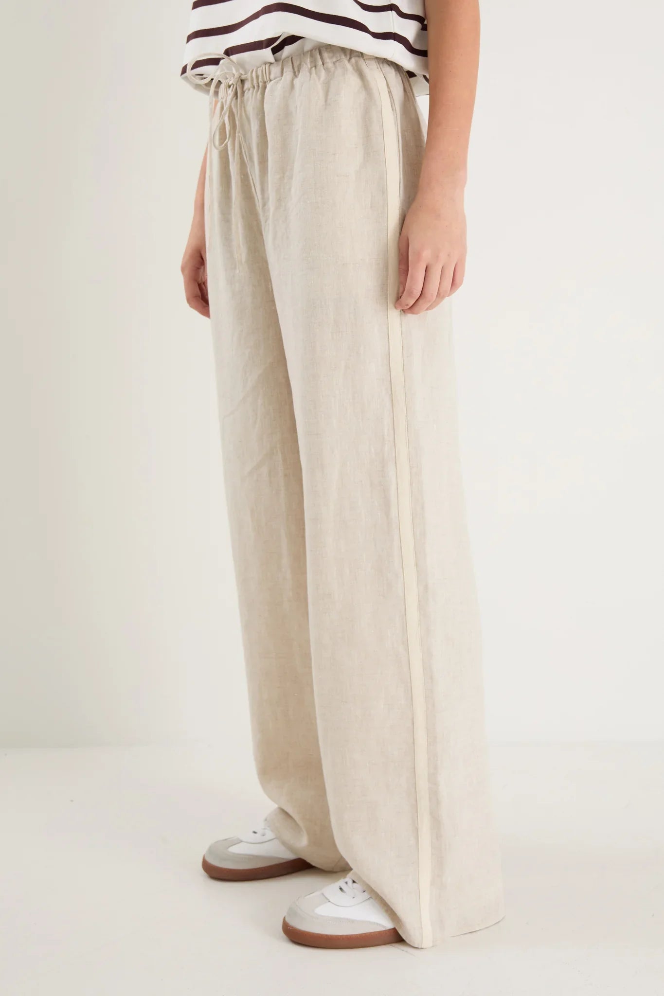 Stories Be Told - Townie Pant - natural linen side stripe