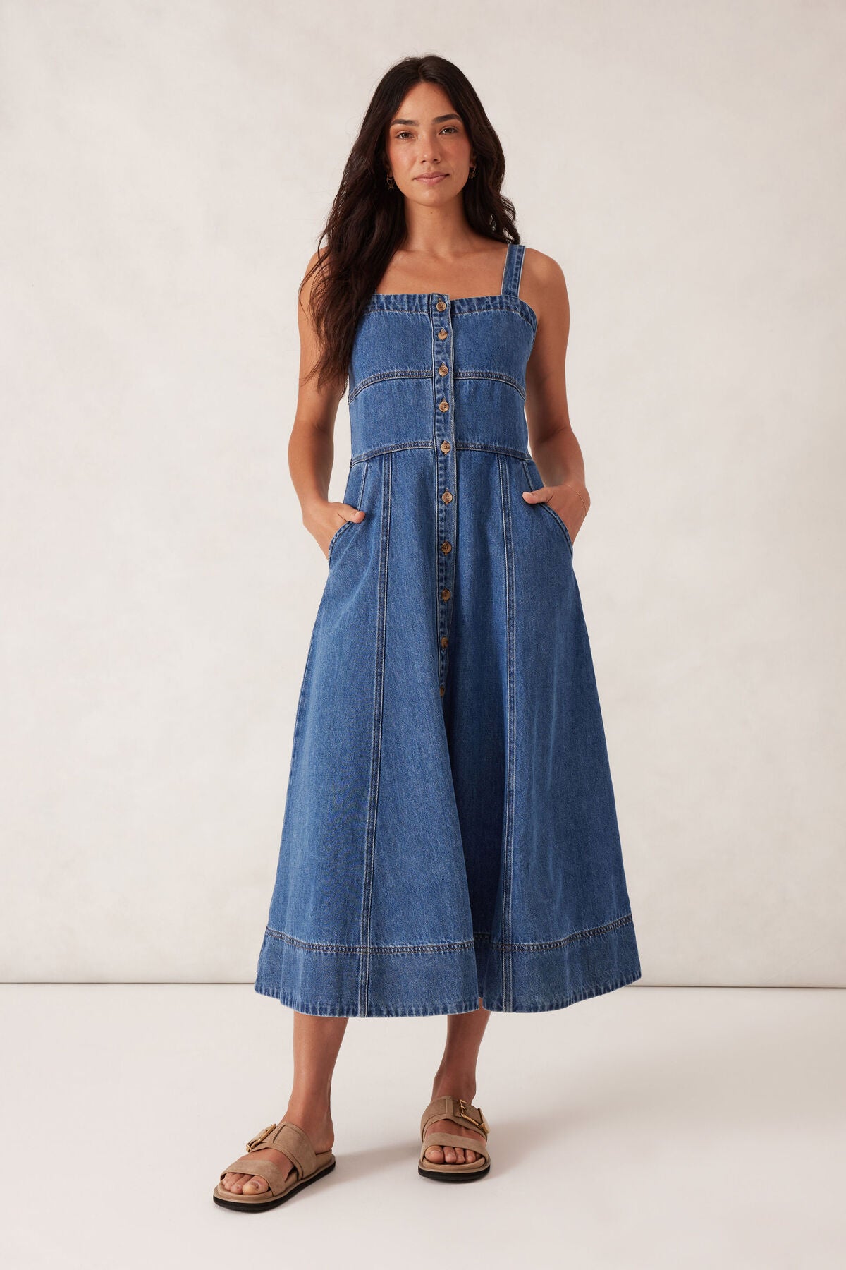 Ceres Life Strappy Seamed MIDI Dress- fresh indigo