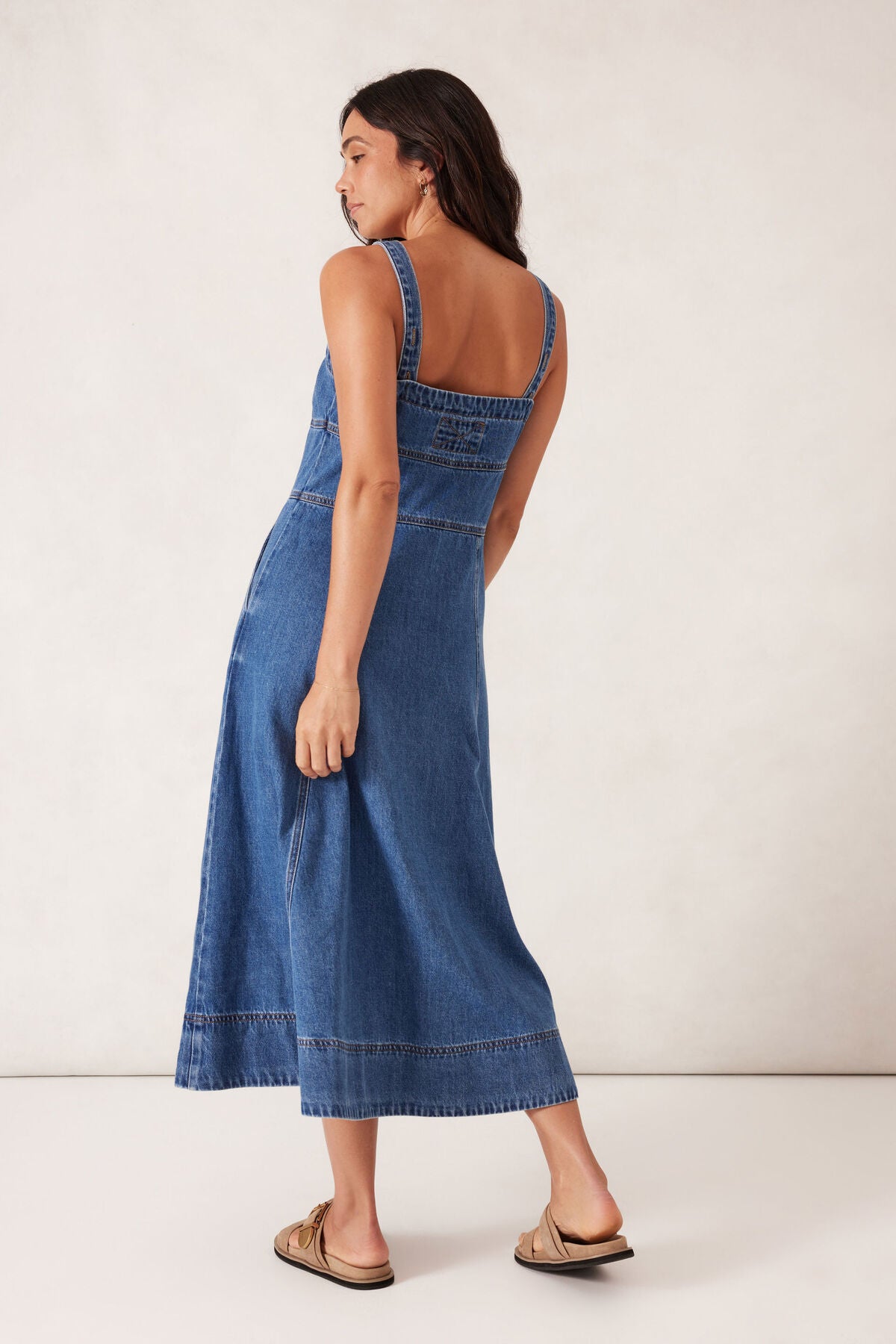 Ceres Life Strappy Seamed MIDI Dress- fresh indigo