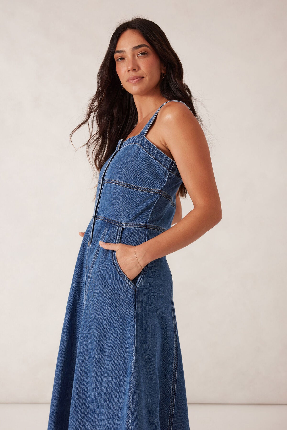 Ceres Life Strappy Seamed MIDI Dress- fresh indigo